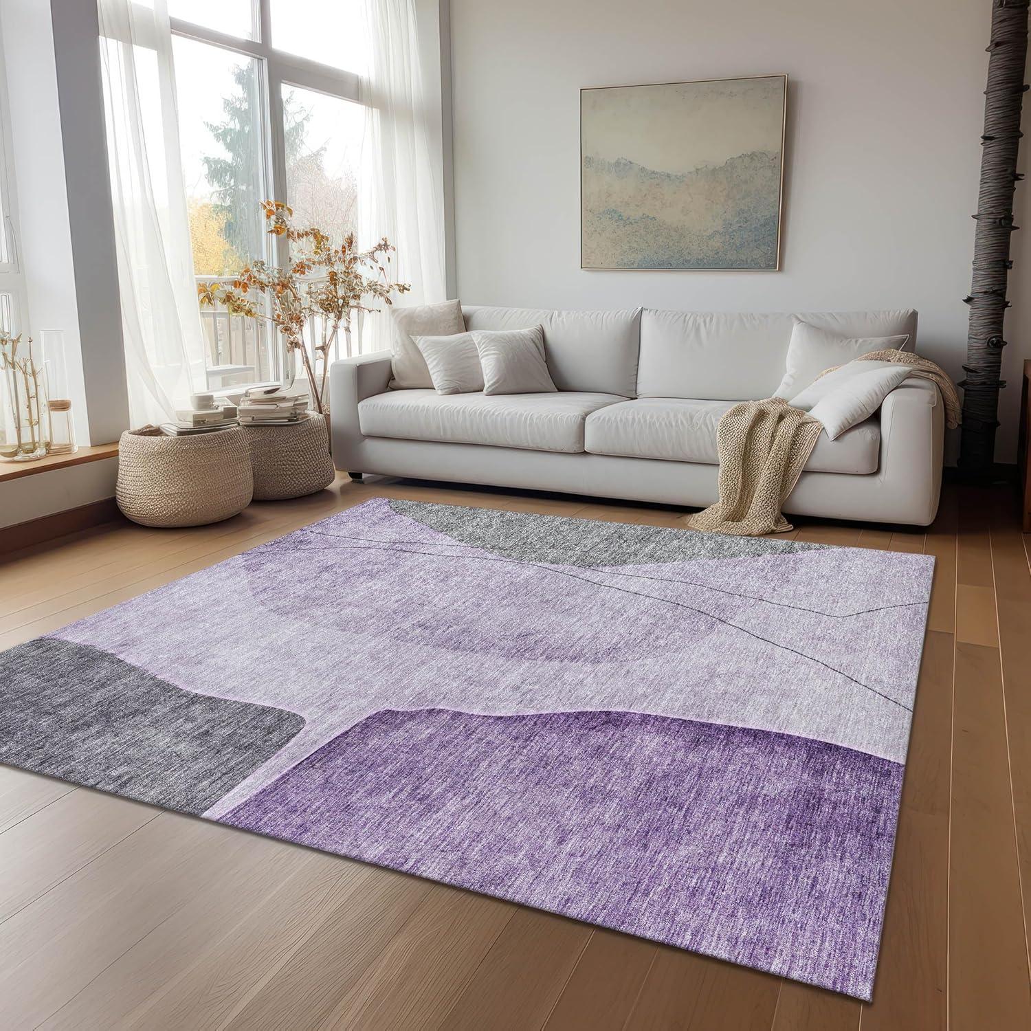 Purple and Gray Abstract 3' x 5' Indoor Outdoor Area Rug