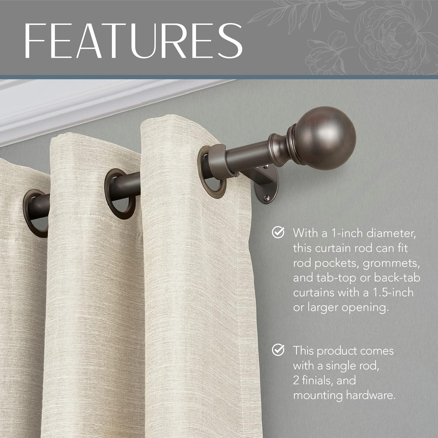 Alcott Hill® Darion Adjustable Single Curtain Rod with Globe Ball Finial