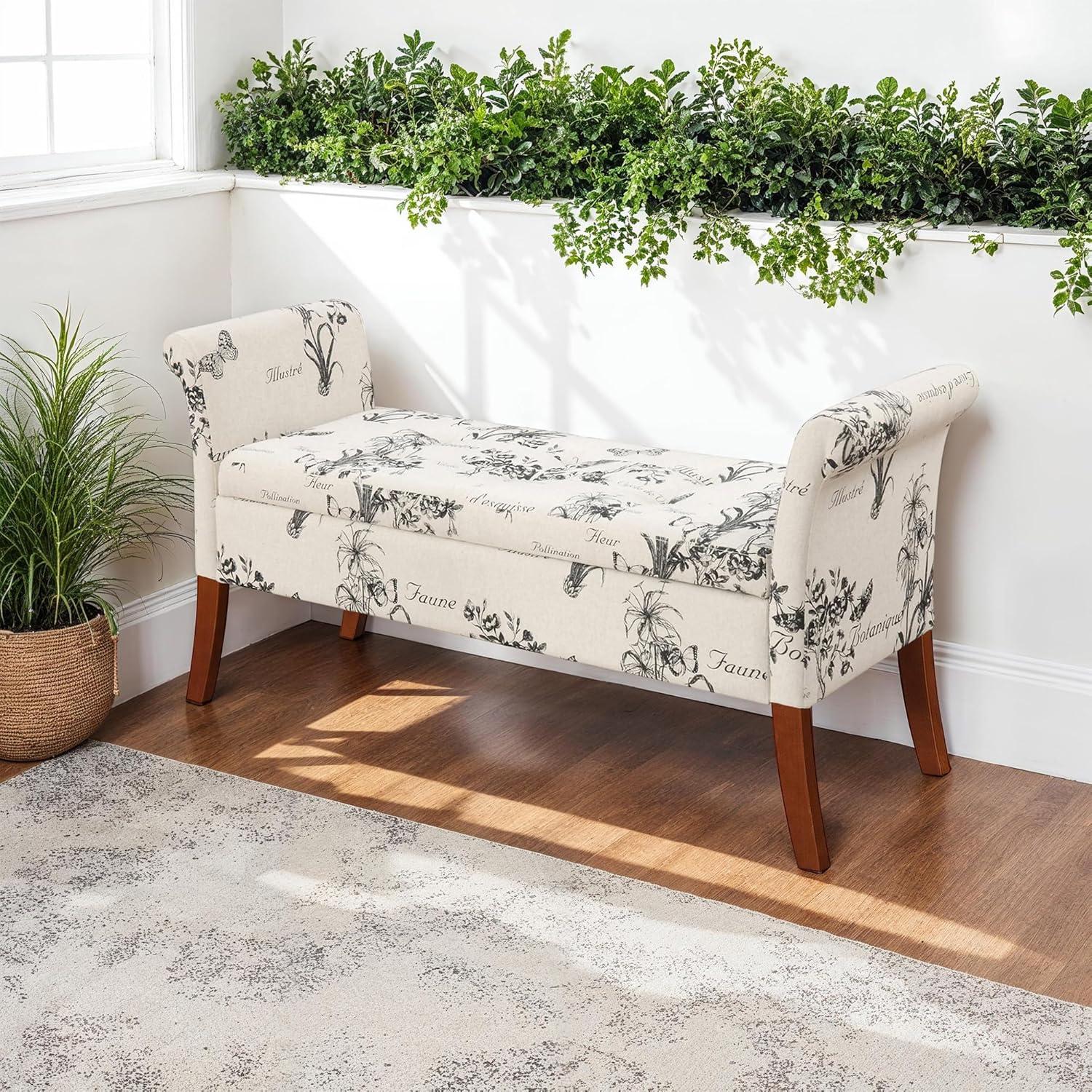Convenience Concepts Designs4Comfort Garbo Storage Bench, Botanical Print Canvas