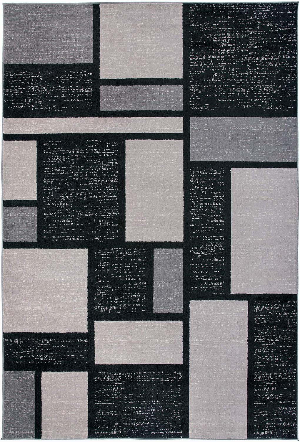 Modern Geometric Gray Synthetic Area Rug 5'3" x 7'3"