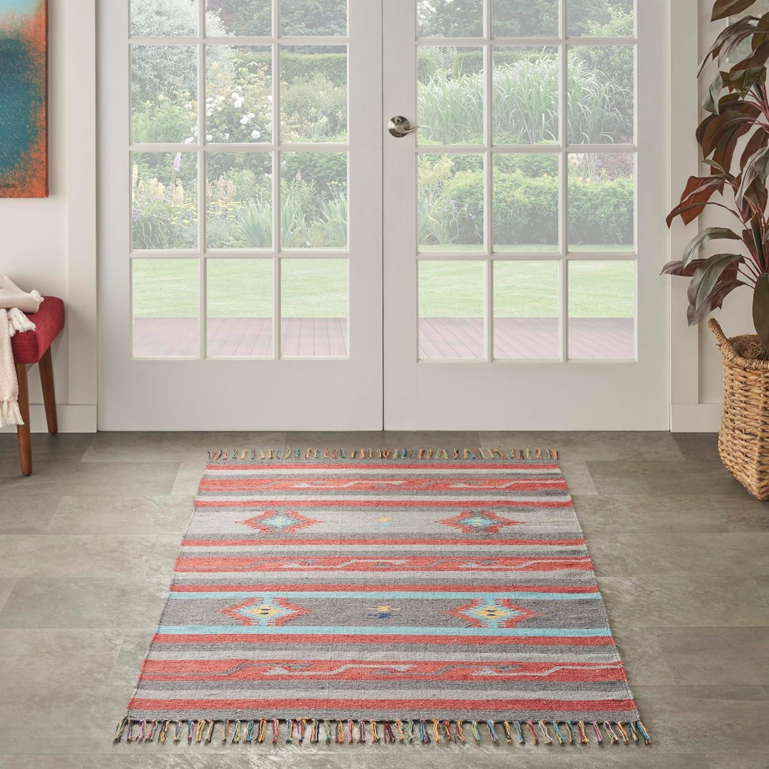 Nourison Baja Tribal Grey/Red 3'6" x 5'6" Area Rug, (4x6)