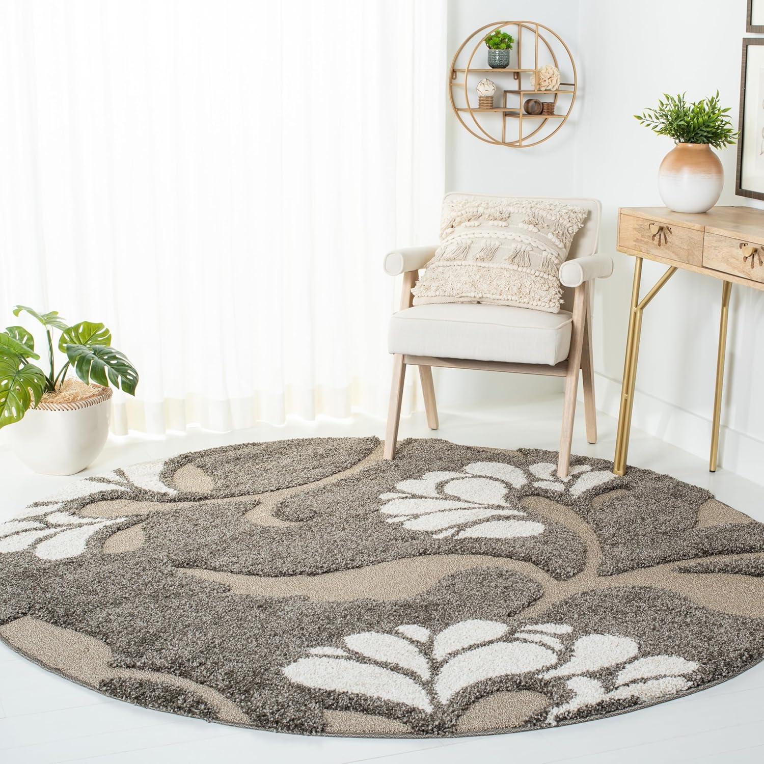 Florida Shag SG459 Power Loomed Indoor Area Rug - Smoke/Beige - 6'7" Round - Safavieh