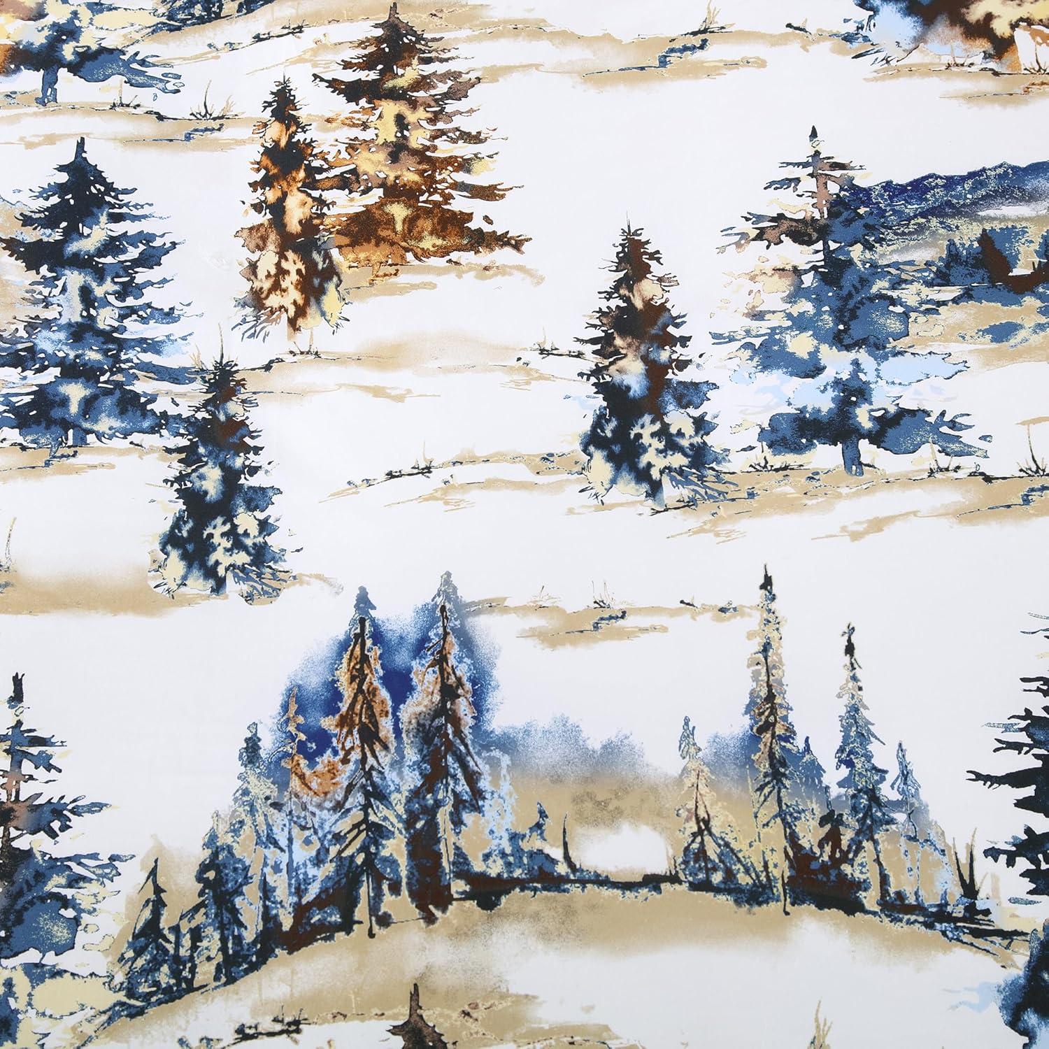 Acadia White Blue Copper Forest Print Cabin Lodge Rustic Cotton Comforter Set