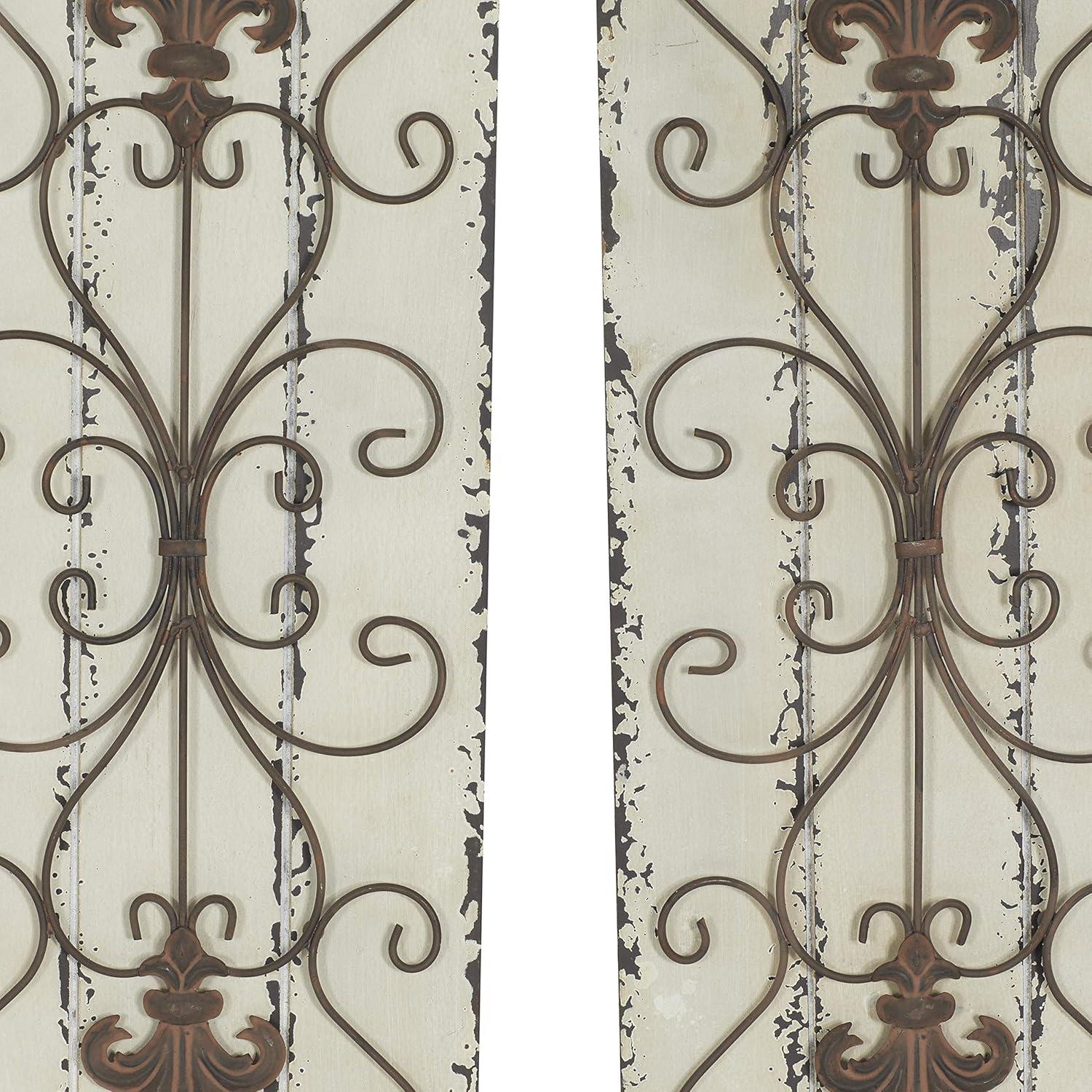 DecMode White Wood Arabesque Scroll Wall Decor (2 Count)