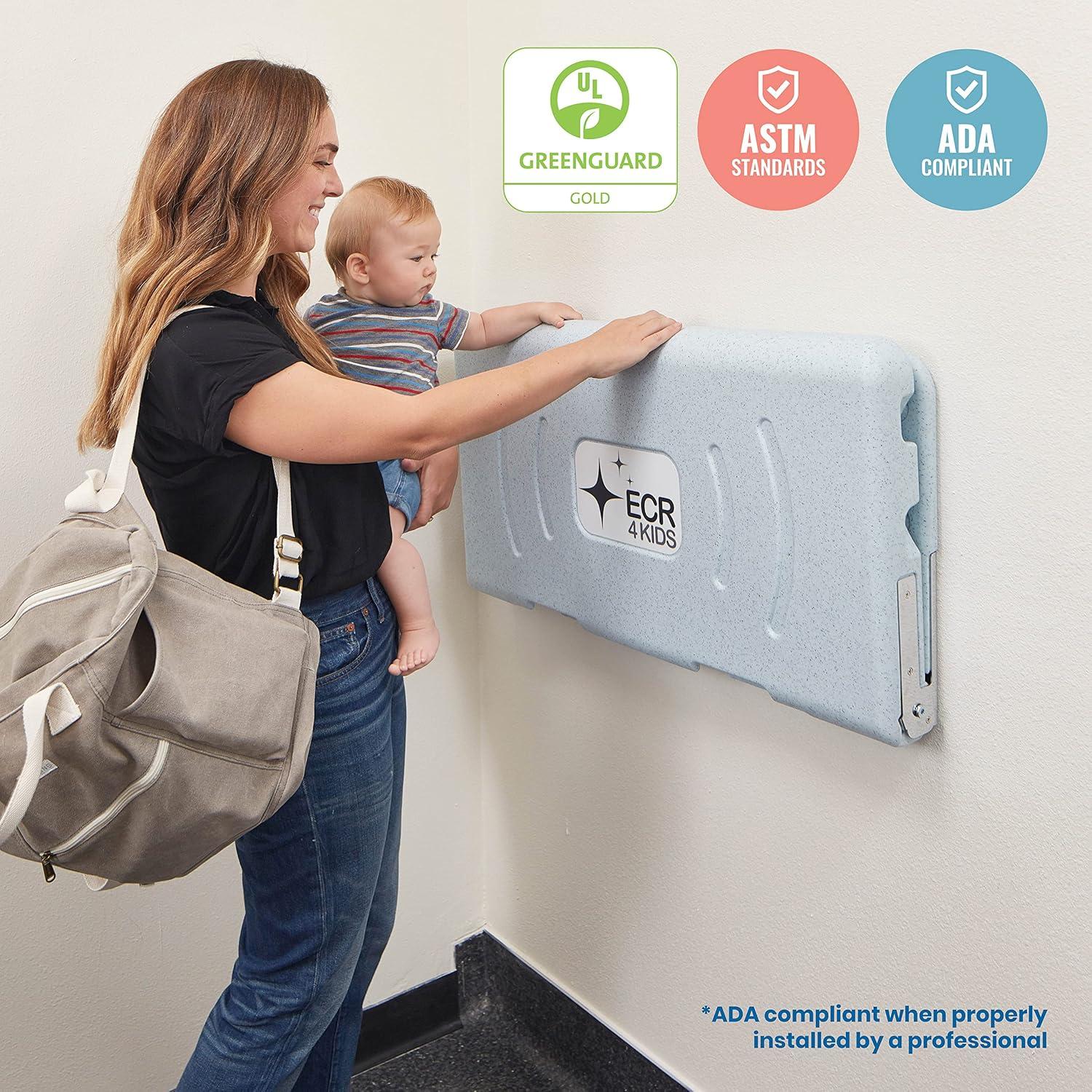 ECR4Kids Horizontal Wall-Mounted Baby Changing Station, Blue/Grey Speckled