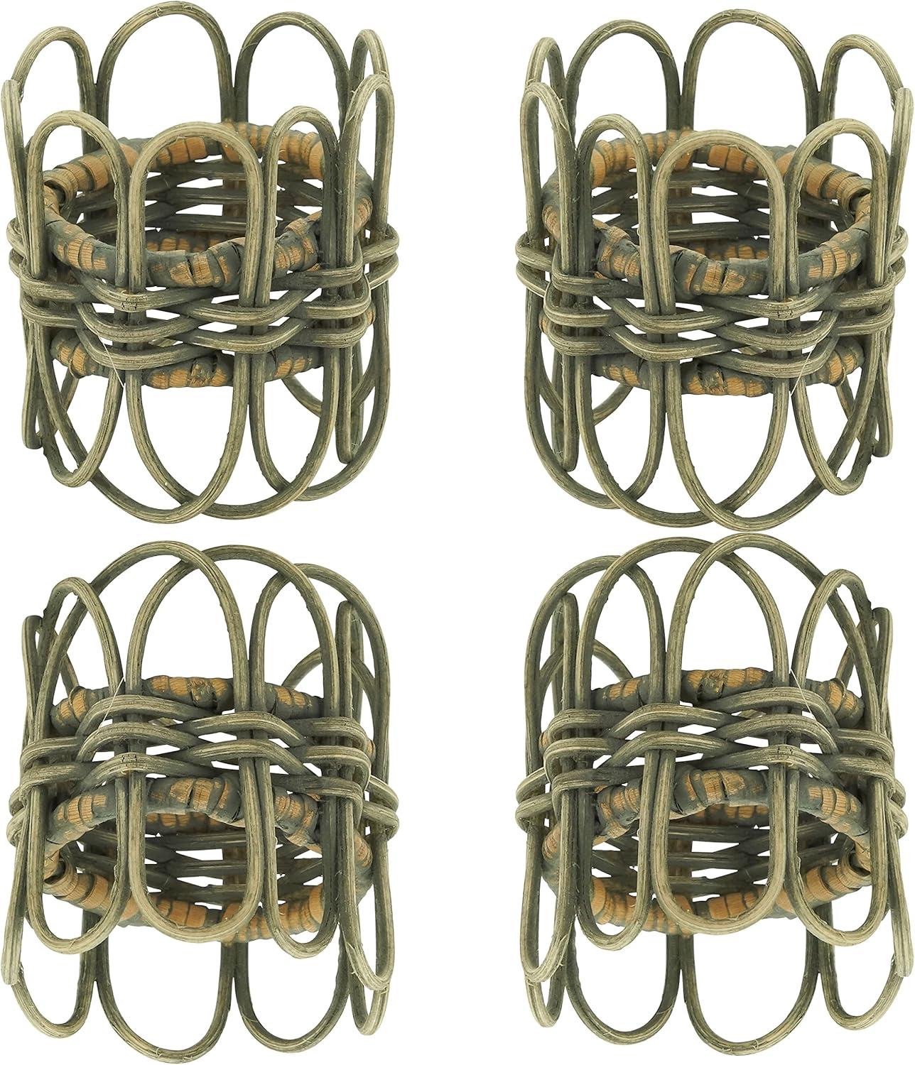 Twisted Gray Rattan Napkin Rings Set of 4