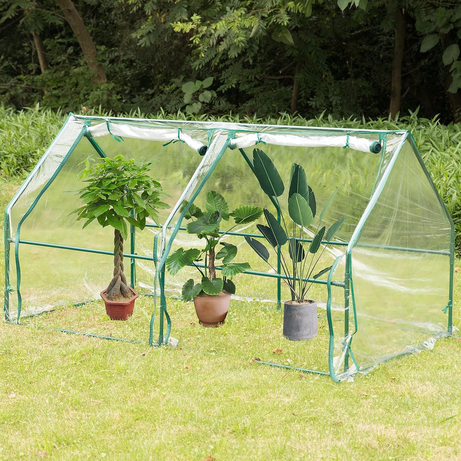Gardenised Green Outdoor Waterproof Portable Plant Greenhouse with 2 Clear Zippered Windows, Medium