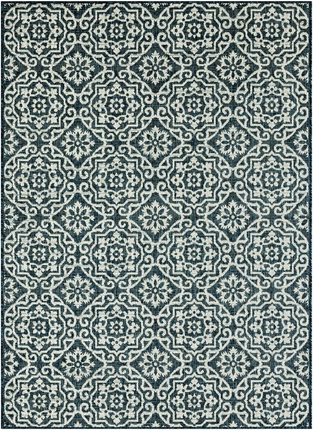 NICOLE MILLER NEW YORK Patio Country Danica Geometric Indoor/Outdoor Area Rug, Blue/White