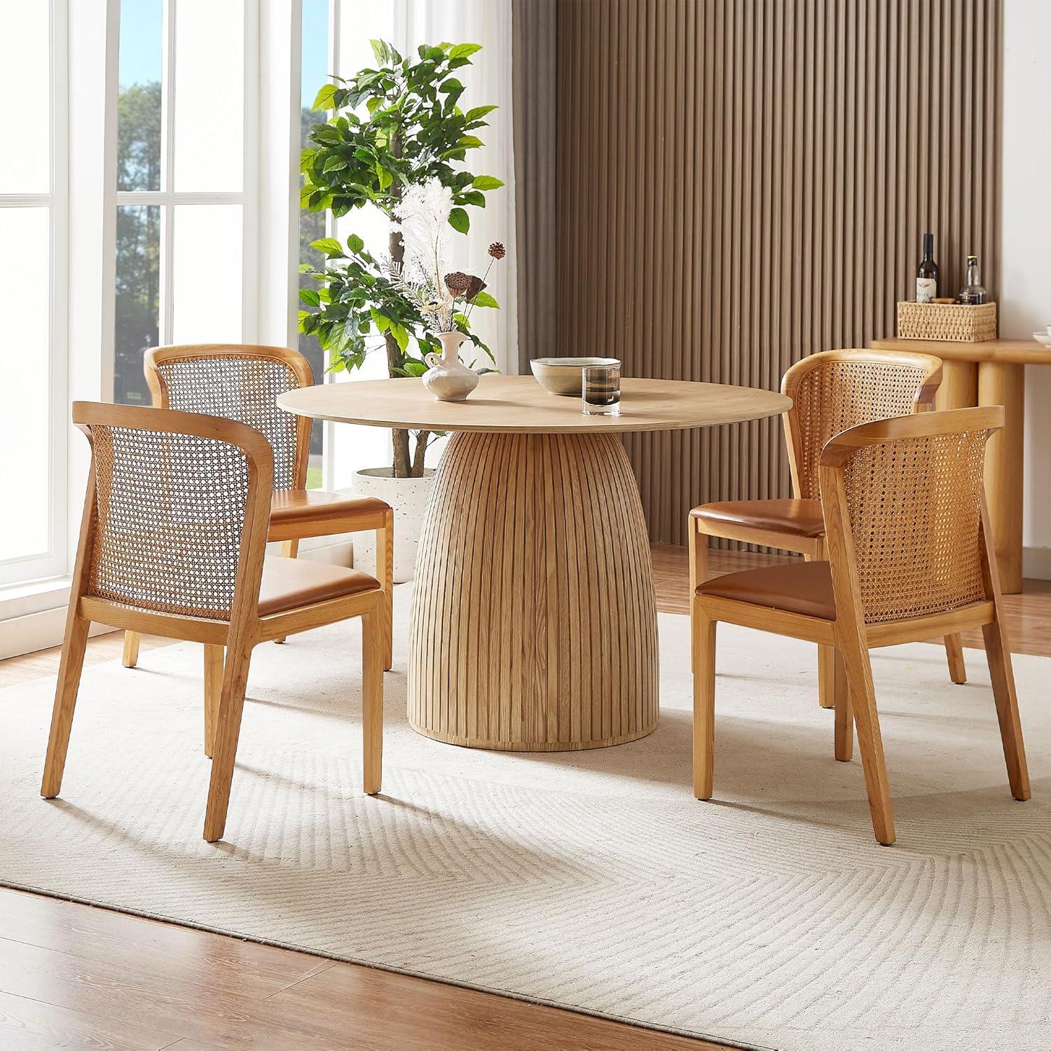 47'' Round Oak Pedestal Dining Table with MDF Top