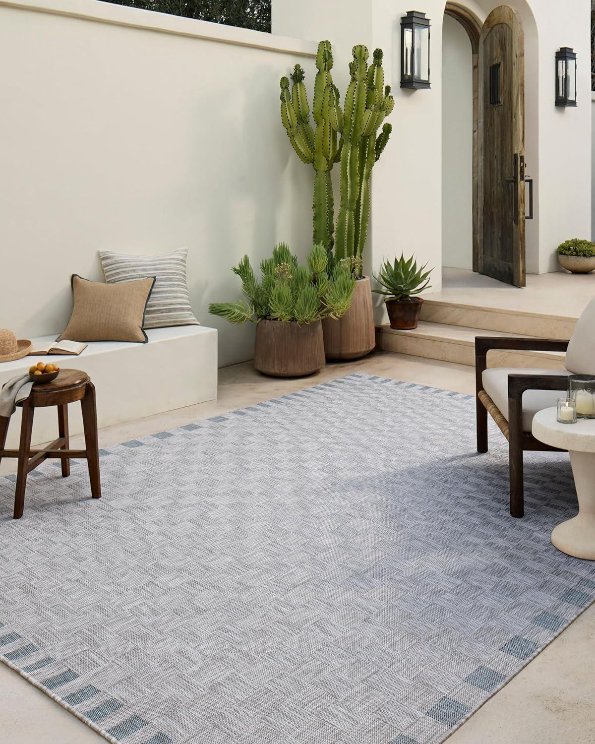 Topanga IV Indoor / Outdoor Rug by Amber Lewis x Loloi - Silver and Blue / 9'2" x 12'