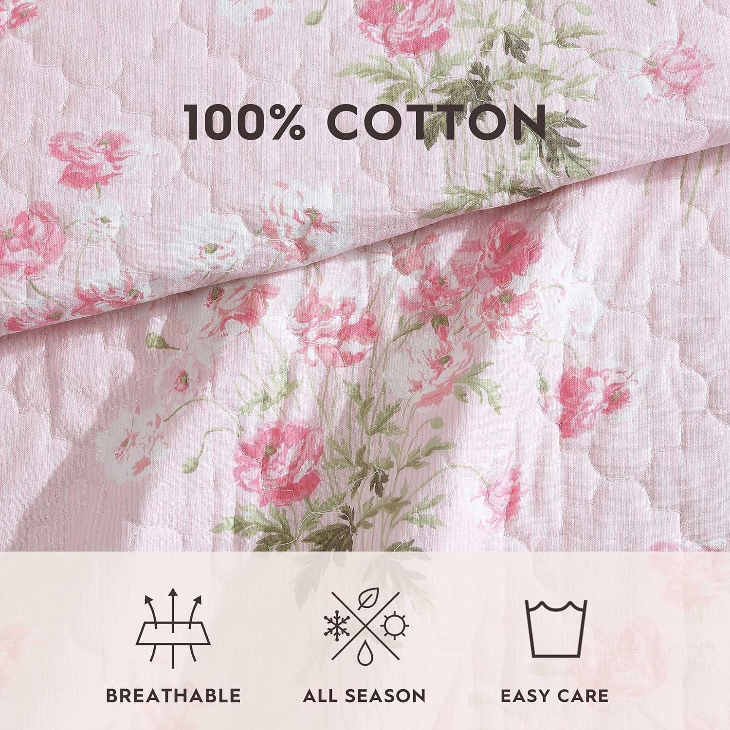 Laura Ashley Veronicas Bouquet Cotton Reversible Pink Quilt Set