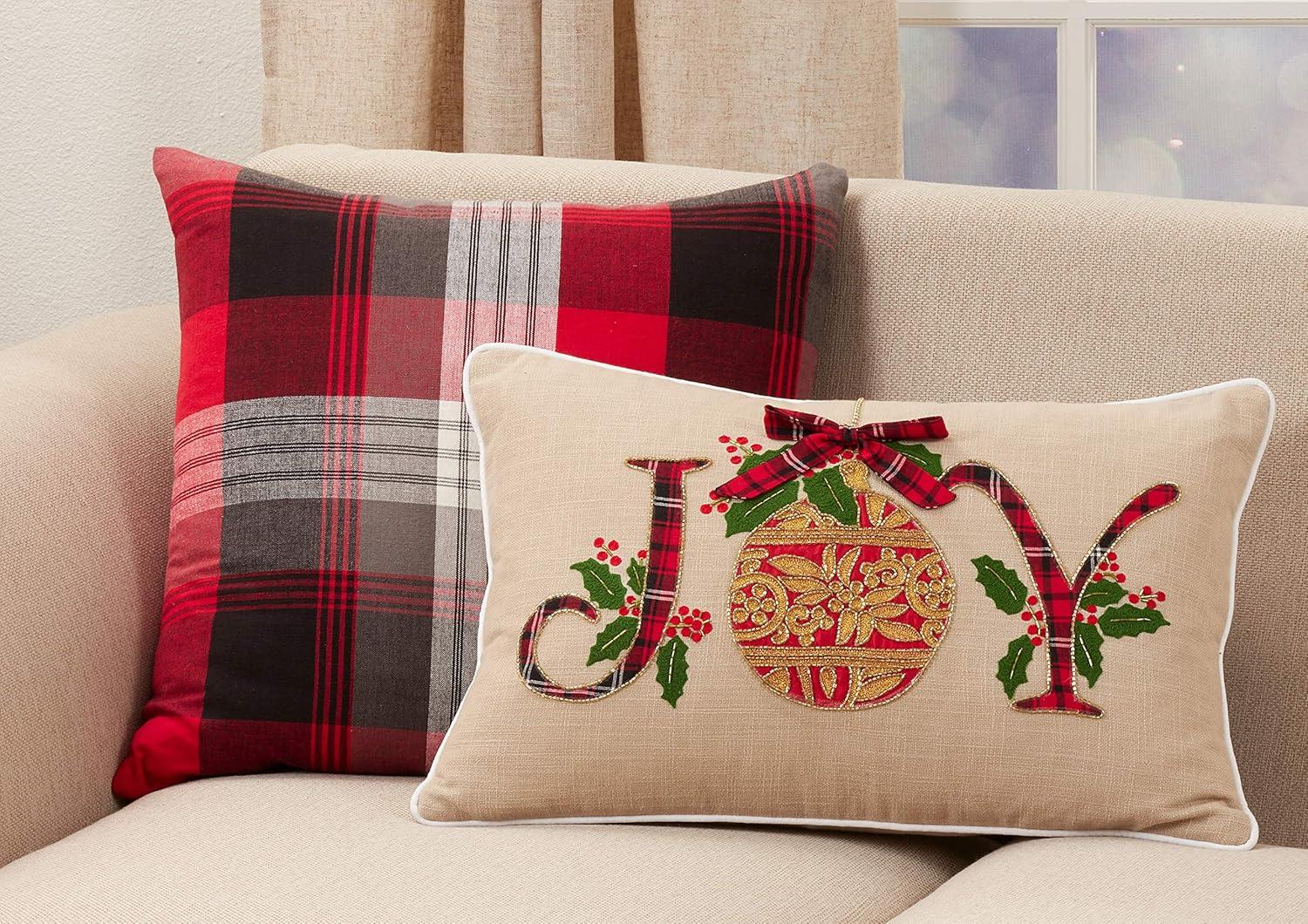 Red and Black Plaid Cotton Pillow Cover, 20"