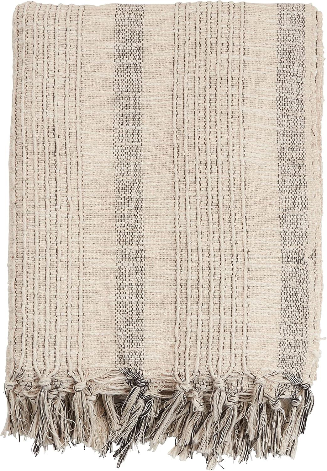 Saro Lifestyle Saro Lifestyle Woven Throw Blanket With Striped Design, Ivory, 50"x60"