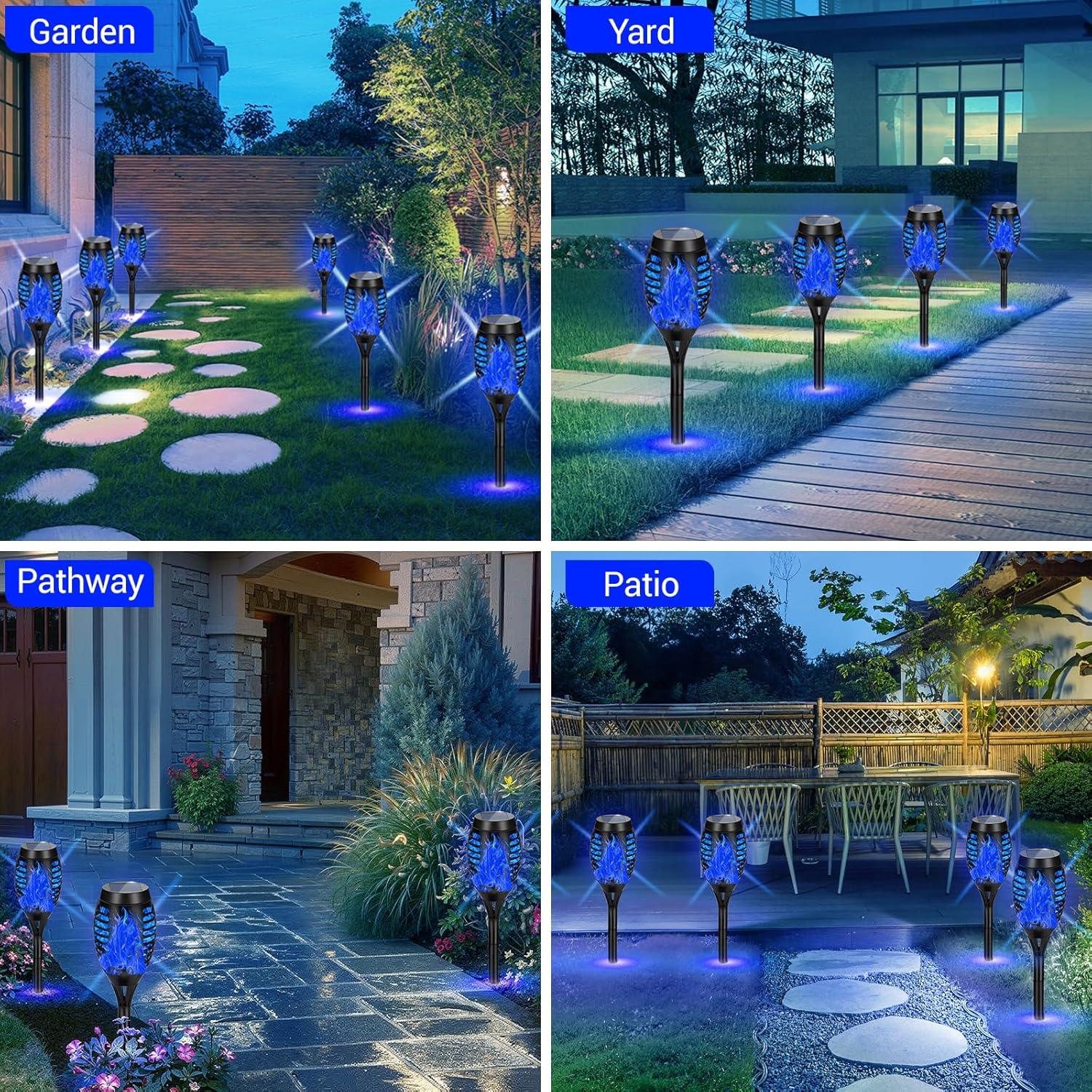 Black Solar LED Tiki Torches with Flickering Flame, 4-Pack
