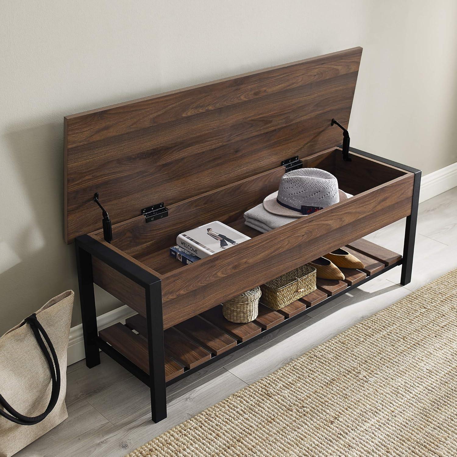 Walker Edison Park City 48" Engineered Wood Storage Bench in Dark Walnut