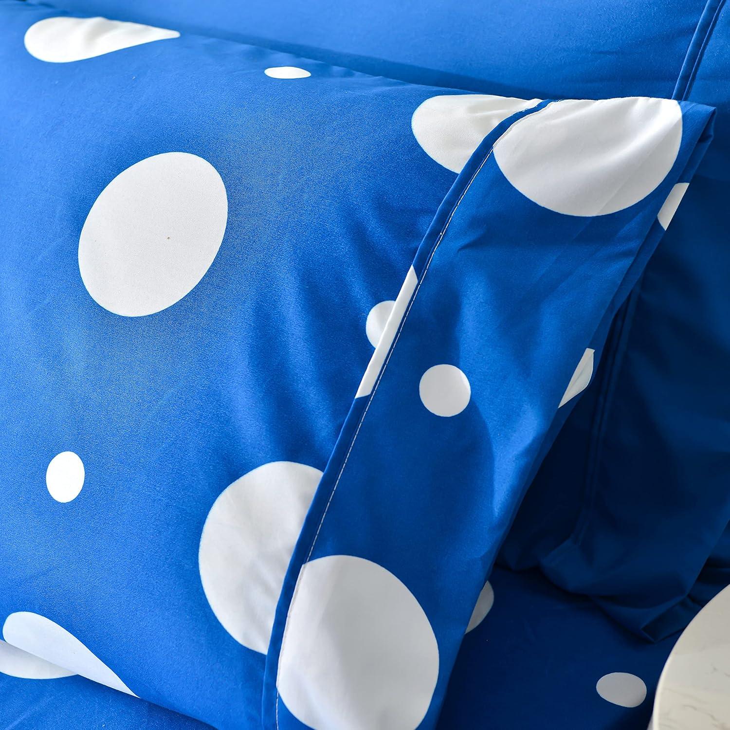 Twin Blue Polka Dot Microfiber Deep Pocket Bedding Set