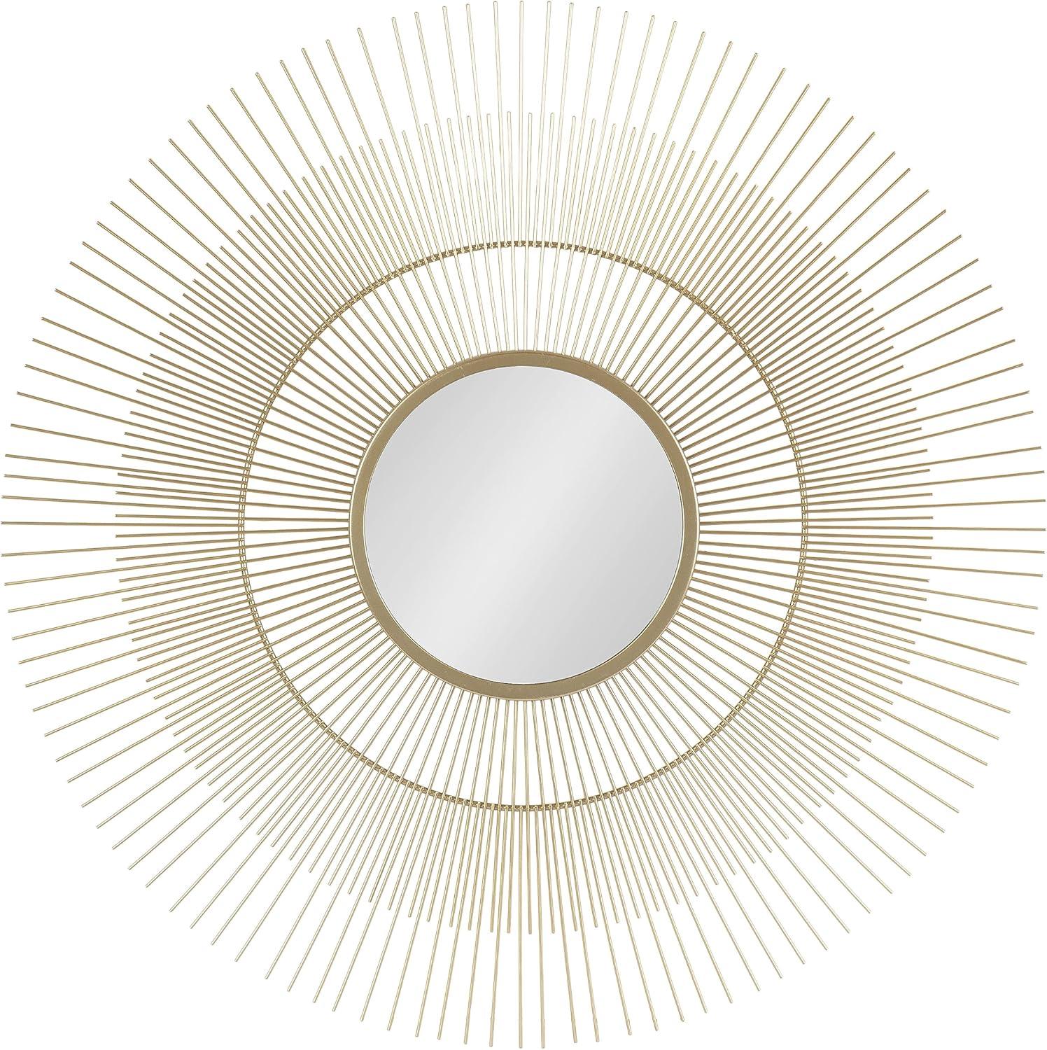 Kate and Laurel Quillet Mid-Century Round Decorative Wall Mirror, 26 Inch Diameter, Gold, Metal Circle Statement Piece Mirror with Detailed Sunburst Frame