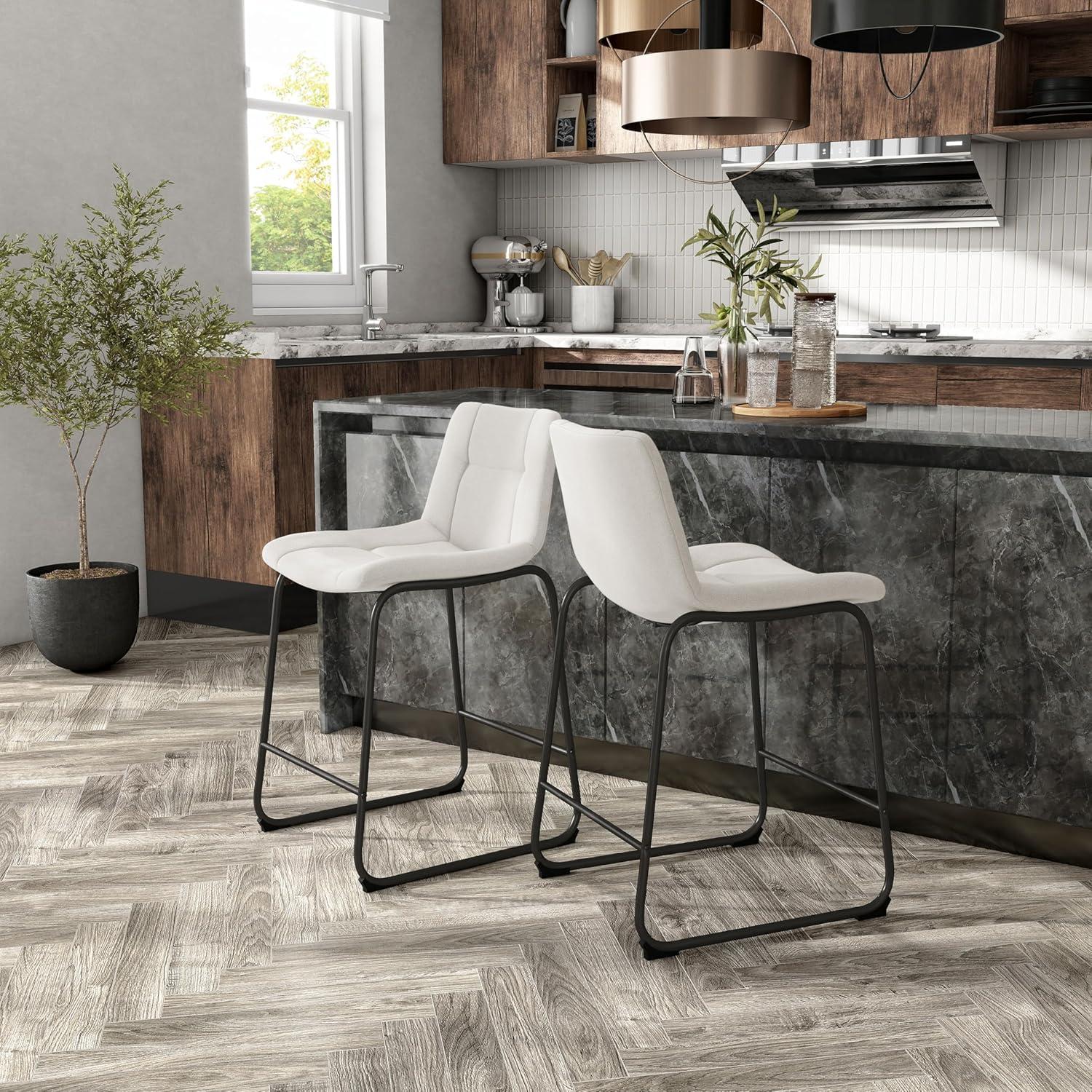 Furniture of America Perri Modern Chenille Counter Height Dining Chairs, White (Set of 2)