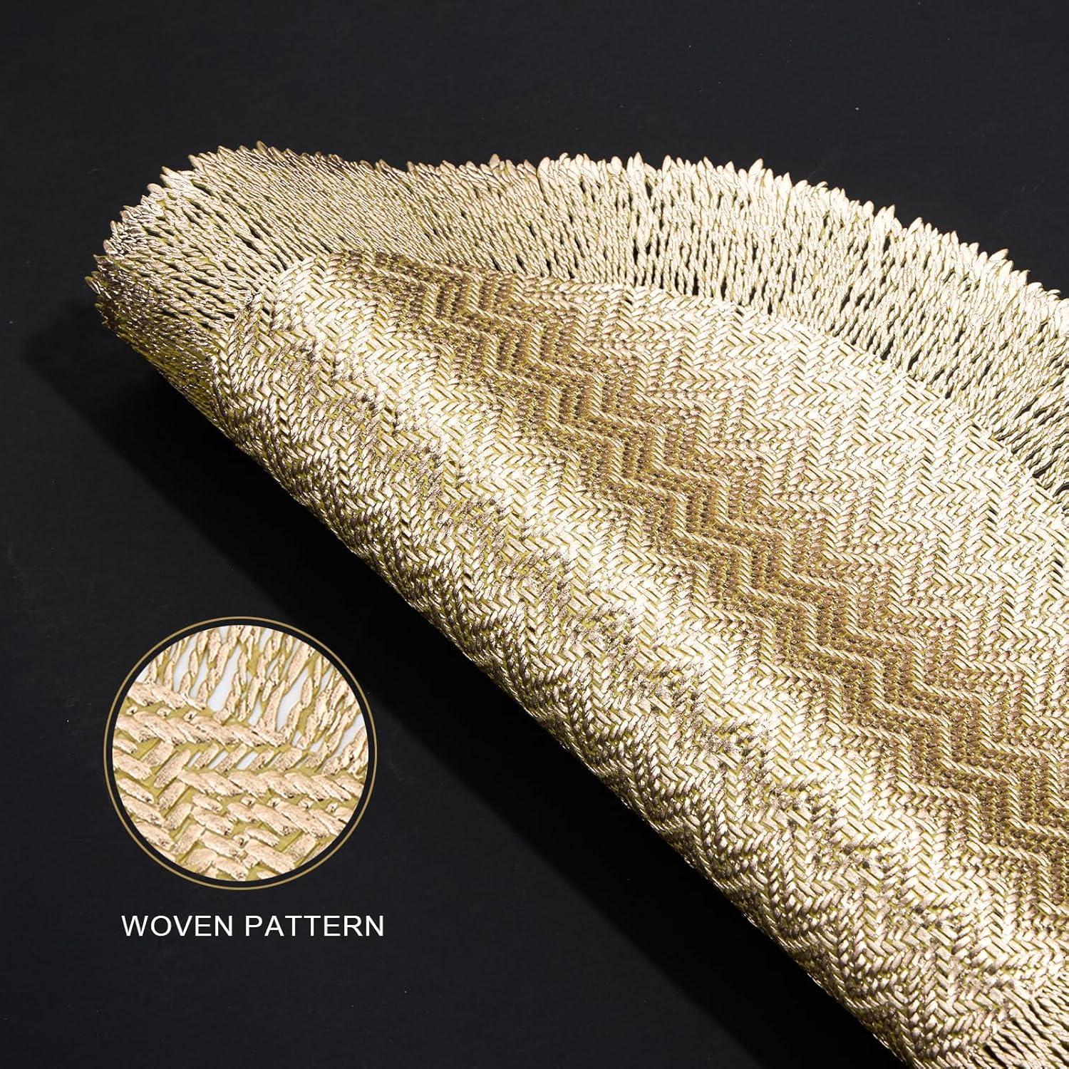 Efavormart 6 Pack 15" Gold Round Woven Vinyl Placemats Non Slip Dining Table Placemats For Wedding Events Birthday Party