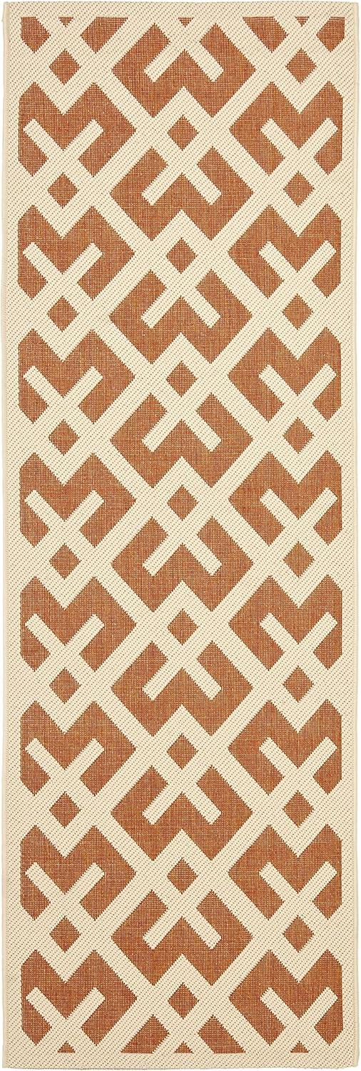 SAFAVIEH Courtyard Alvin Geometric Indoor/Outdoor Runner Rug, 2'3" x 10', Terracotta/Bone