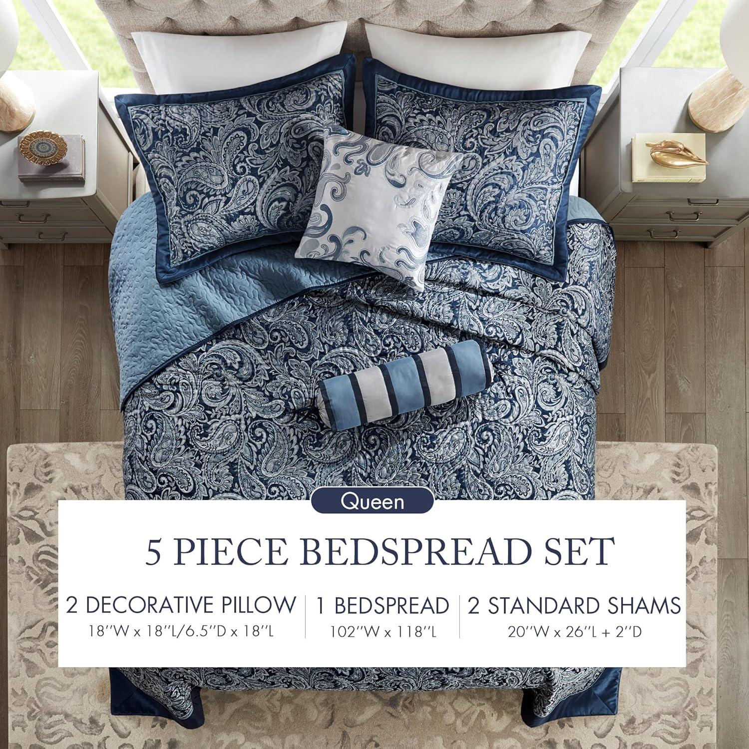 Madison Park Aubrey 5 Piece Jacquard Bedspread Set with Throw Pillows