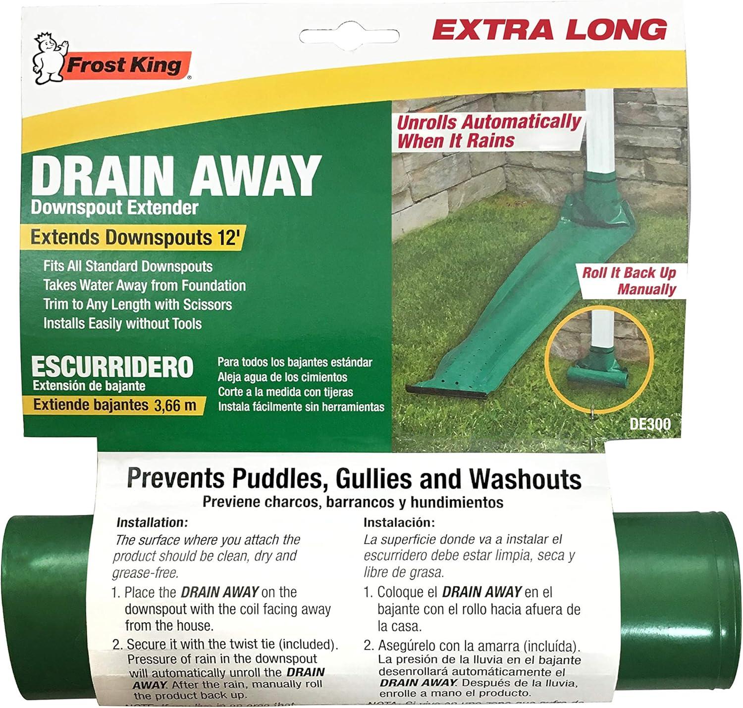 Frost King DE300 Standard Plastic Drain Away Downspout Extender, Extends 12-Feet, Green