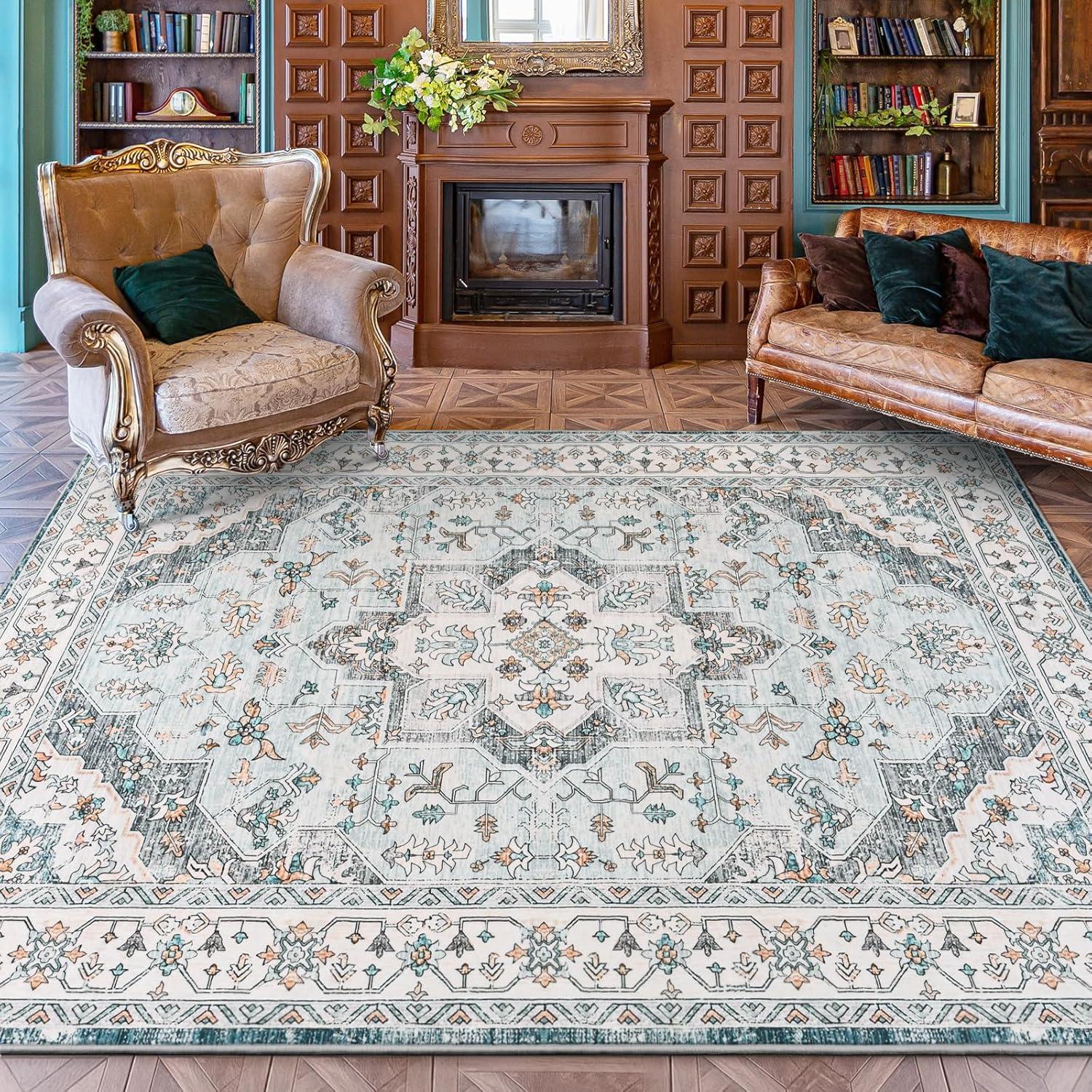 Nuloom Zara Medallion 4x6 Indoor Area Rug for Living Room Bedroom Dining Room Kitchen, Rust/Blue