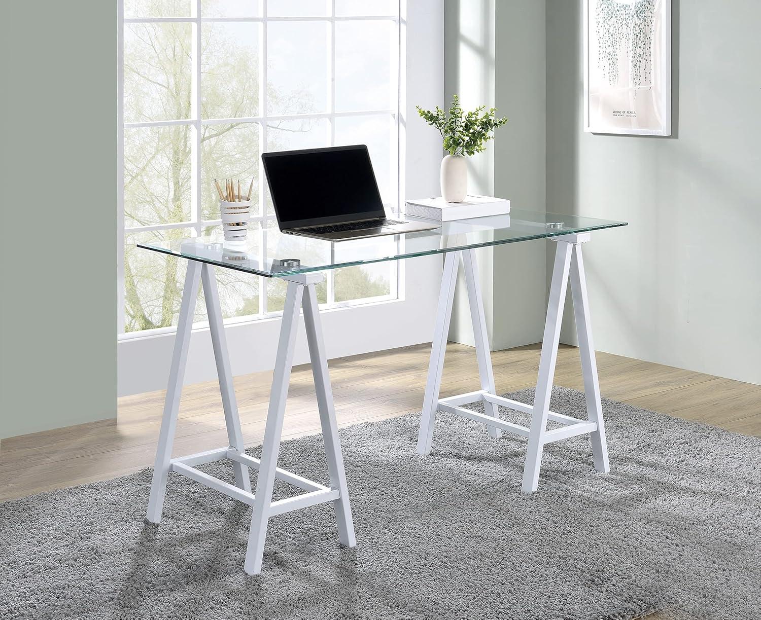 Middleton Writing Desk with Clear Glass Top and White Base