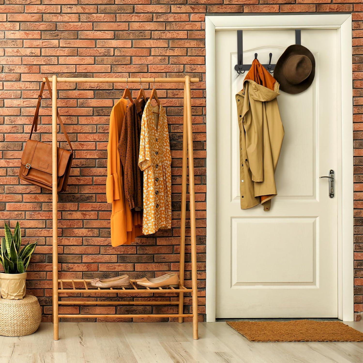 Matte Black Over The Door Hooks - Heavy Duty Stainless Steel Door Hanger Holder with 5 Tri Hooks for Hanging Coat Robe Hat Bag Towel Rack Bathroom, Bedroom, Closet – 1 Pack