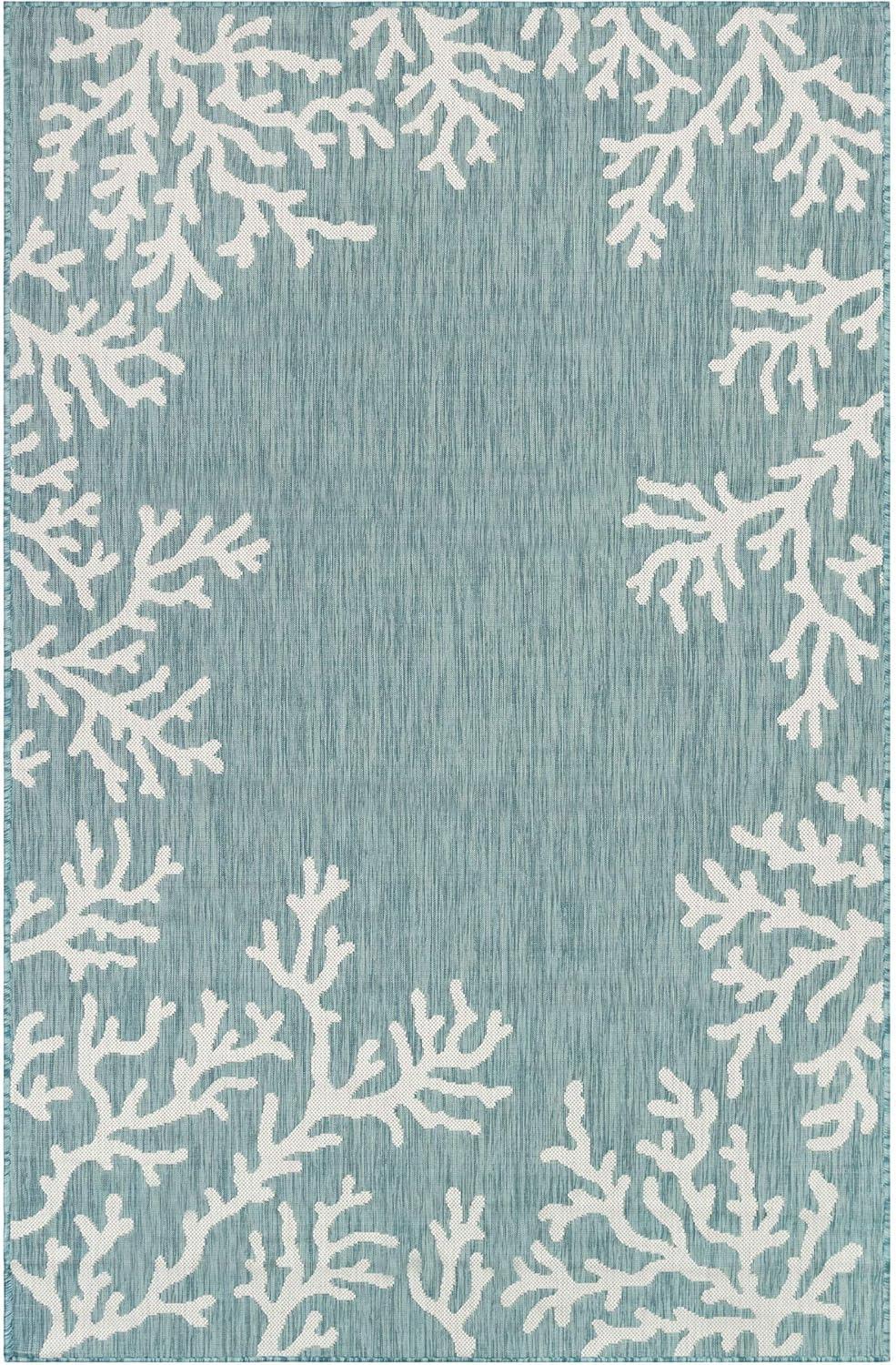 Liora Manne Carmel Coral Border Indoor/Outdoor Rug Aqua 3'3" x 4'11"