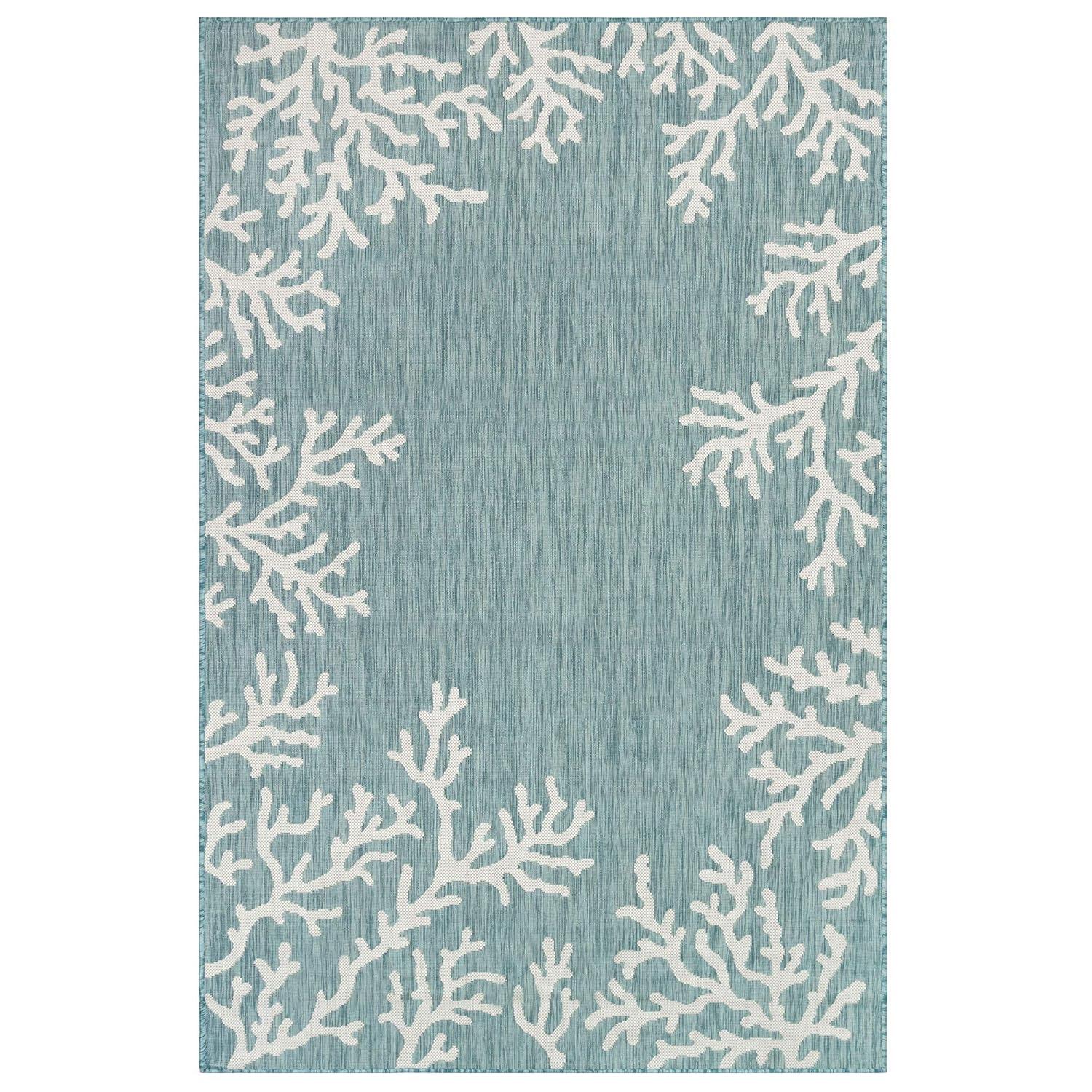 Liora Manne Carmel Coral Border Indoor/Outdoor Rug Aqua 3'3" x 4'11"
