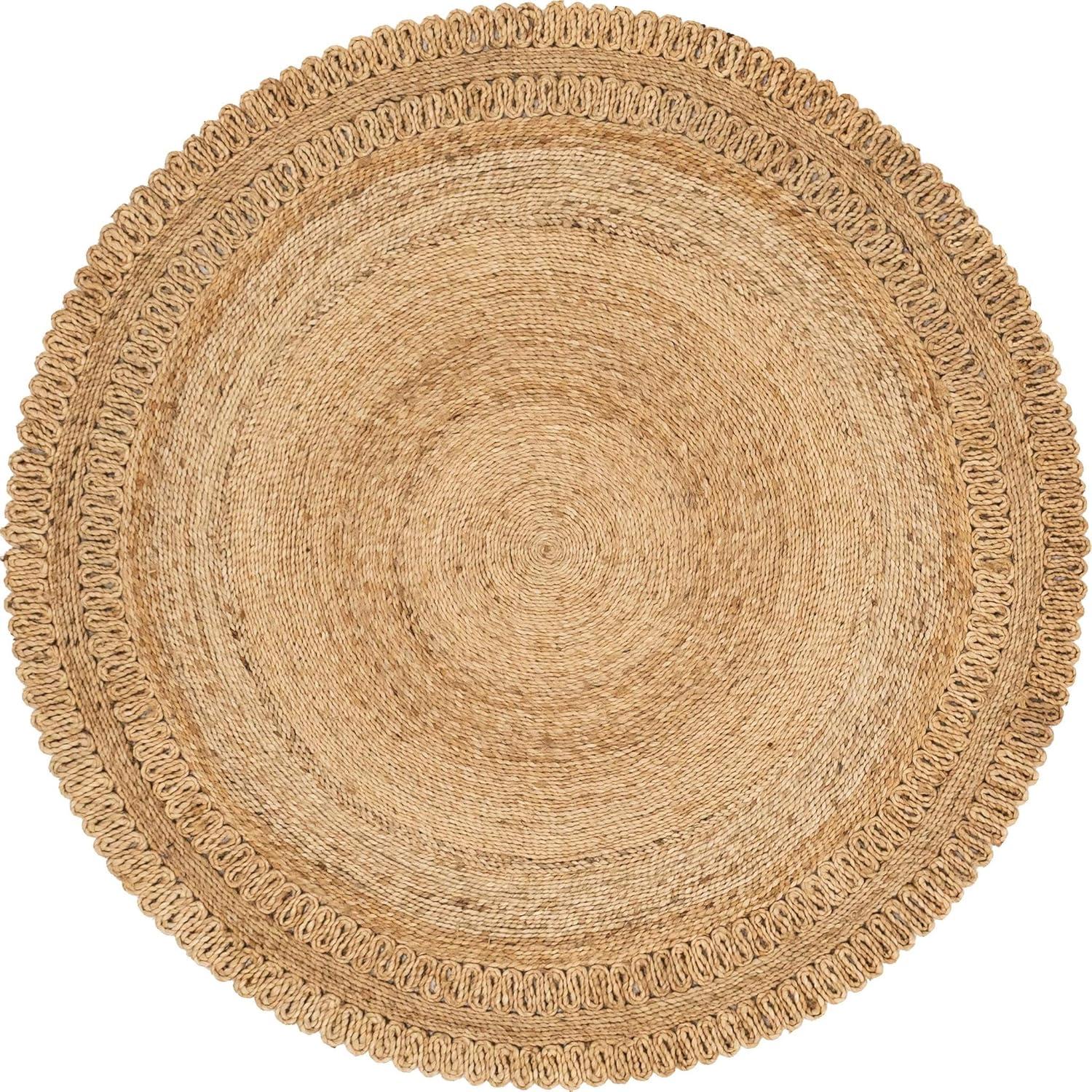 Unique Loom Braided Jute Floral Solid Indoor Braided Area Rug