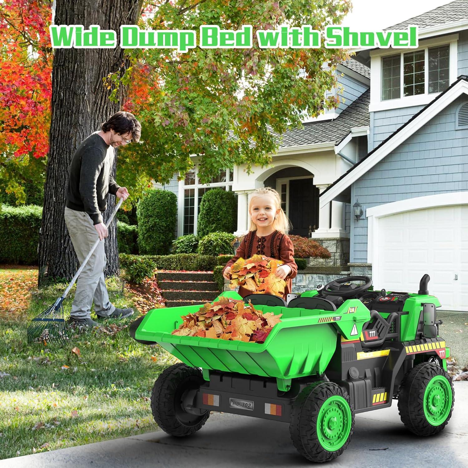 Green 12V Electric Ride-On Dump Truck with Remote Control