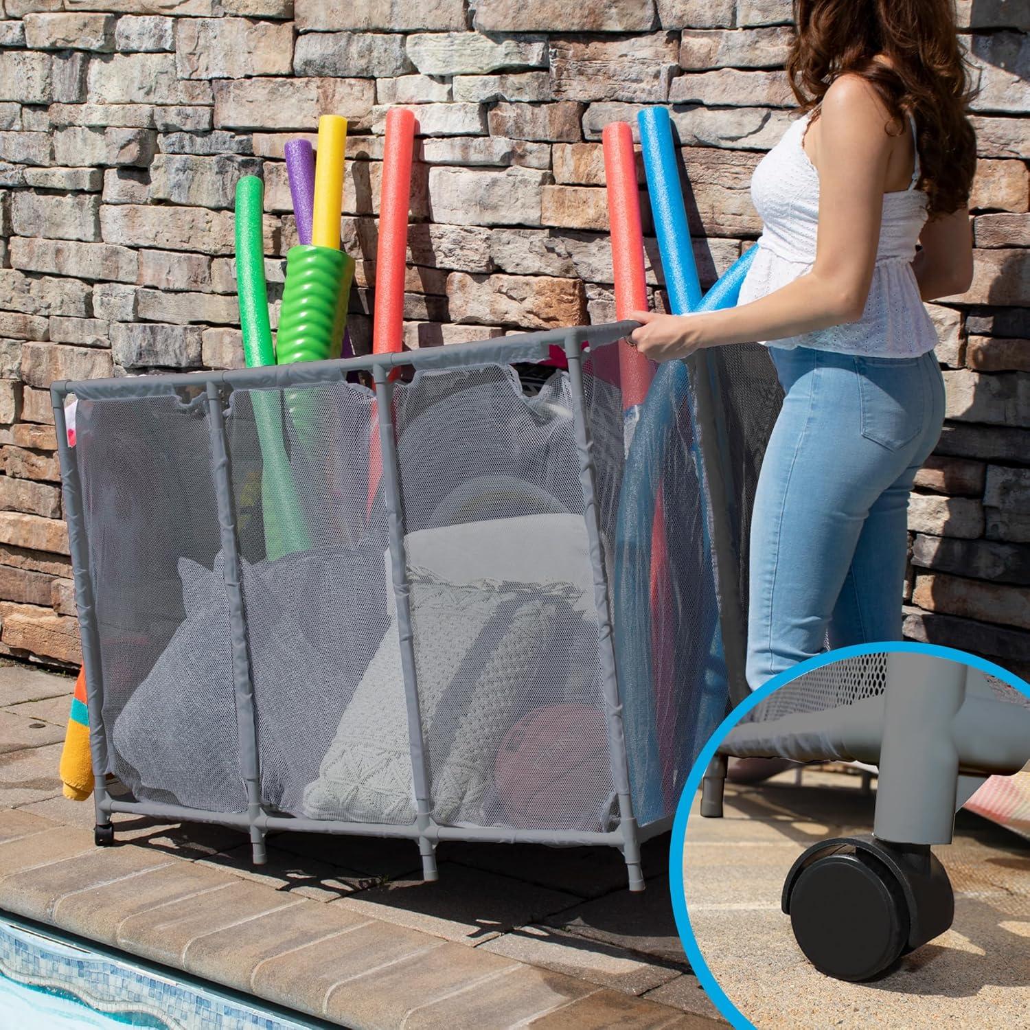 Pool Noodles Holder, Toys, Floats, Balls and Floats Equipment Mesh Rolling Storage Organizer Bin, Extra Large (30.2" L x 47.2" W x 34" H), Gray