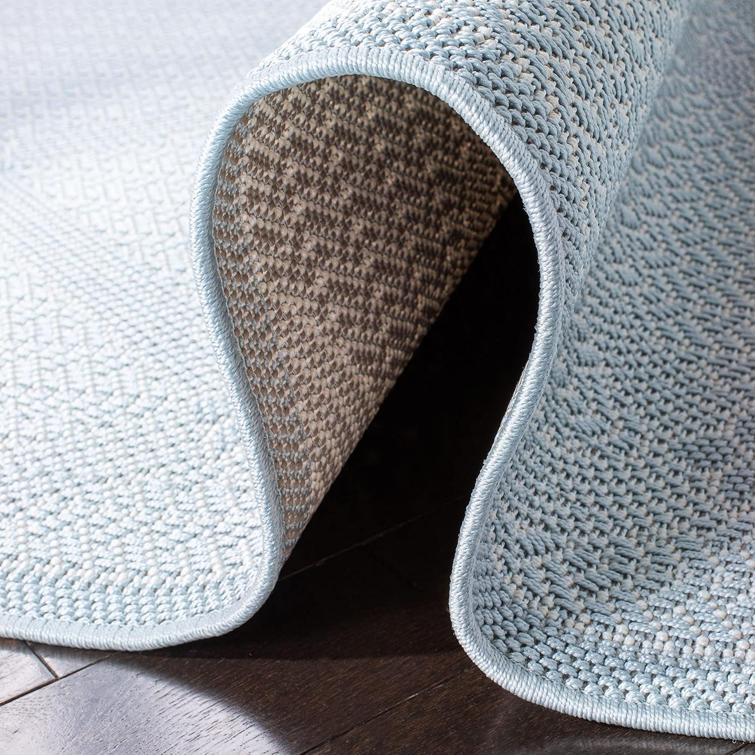 SAFAVIEH Bermuda Carleen Geometric Indoor/Outdoor Runner Rug, Light Blue/Ivory, 2' x 10'