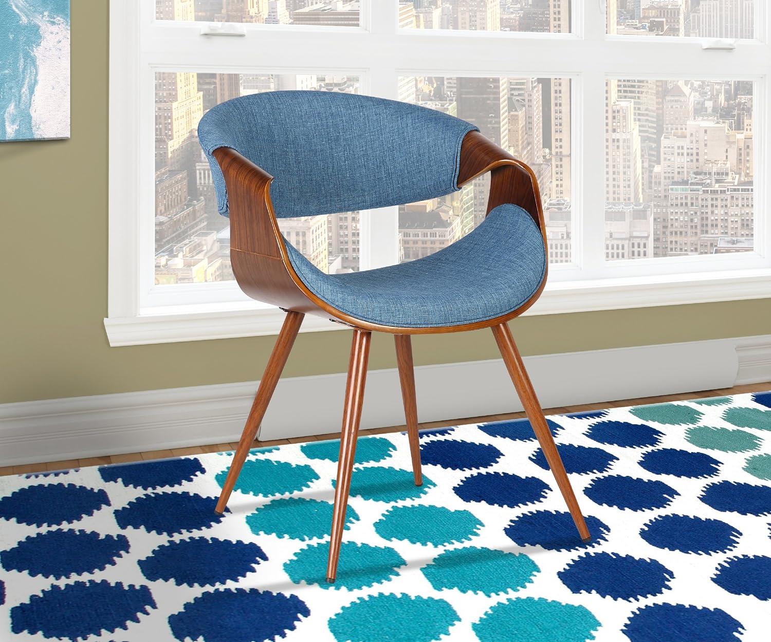 Mid-Century Modern Upholstered Blue Wood Side Chair