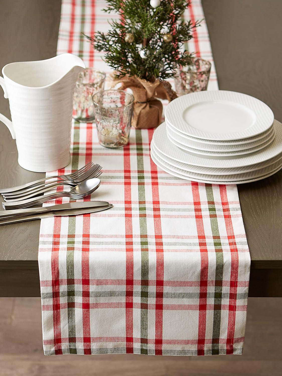 Kitchen & Tabletop Jolly Tree Collection Table Runner, Nutcracker Plaid, 14x72"