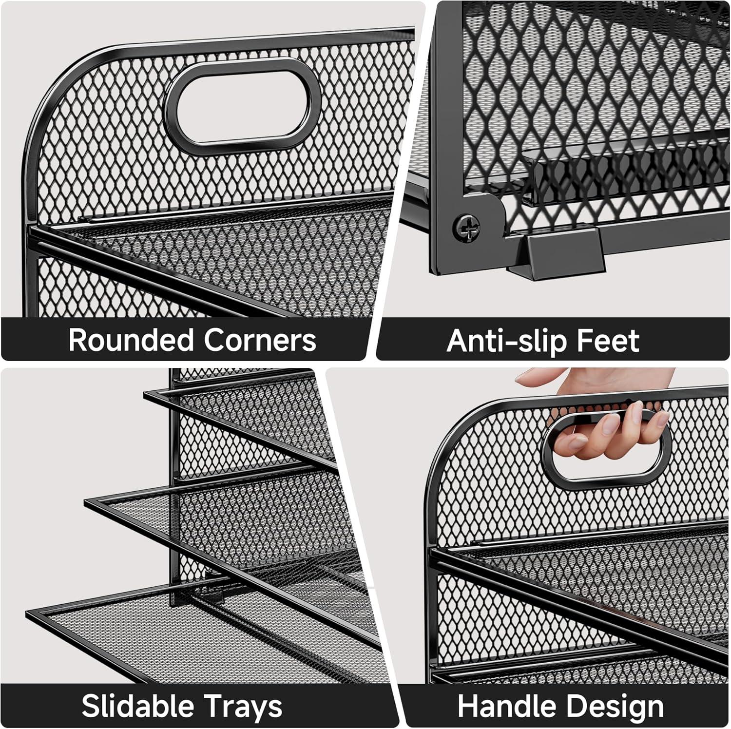 Paper Organizer for Desk Accessories & workspace 5 Tier Organizers Organizer with Handle Letter Tray Mesh Paper Sorter Desk Organizer for Office Home Supplies-Black