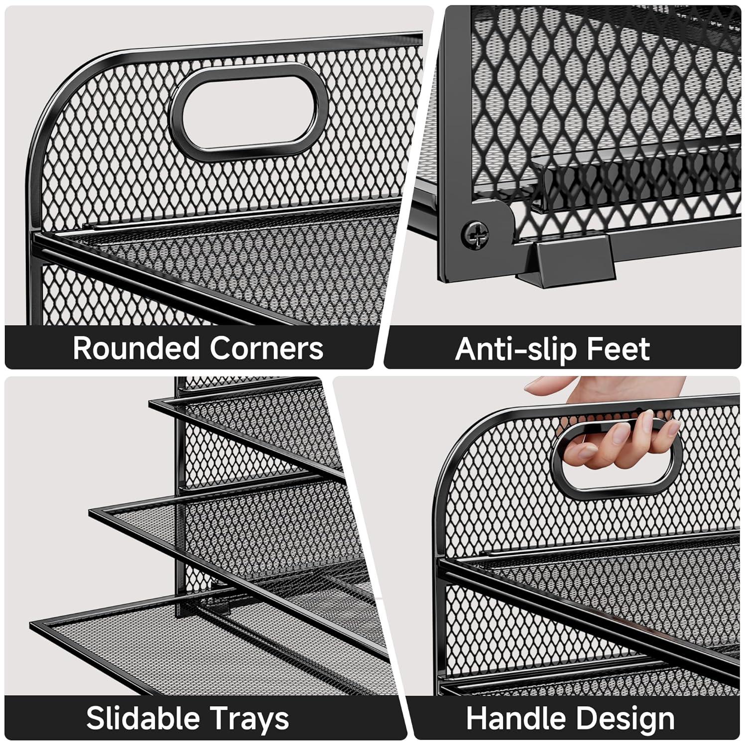 Paper Organizer for Desk Accessories & workspace 5 Tier Organizers Organizer with Handle Letter Tray Mesh Paper Sorter Desk Organizer for Office Home Supplies-Black