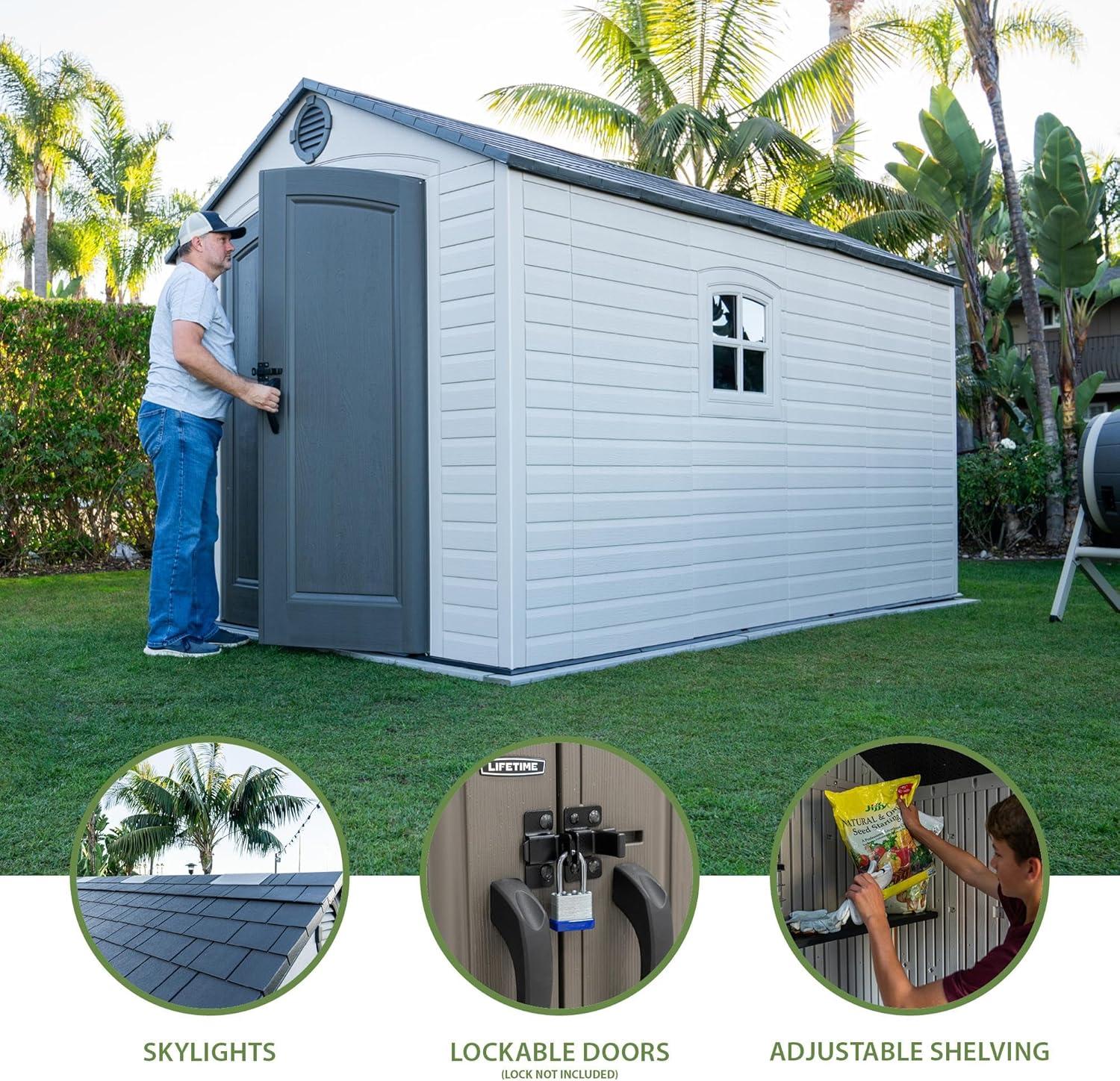 Lifetime Polyethylene Storage Shed, 90 sq ft., 8 ft. x 12.5 ft. x 8 ft., Tan/Gray (60395)