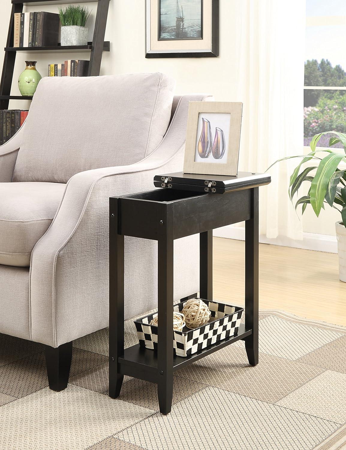 Convenience Concepts American Heritage 24 in. Tall Flip Top End Table, Black (Tabletop)