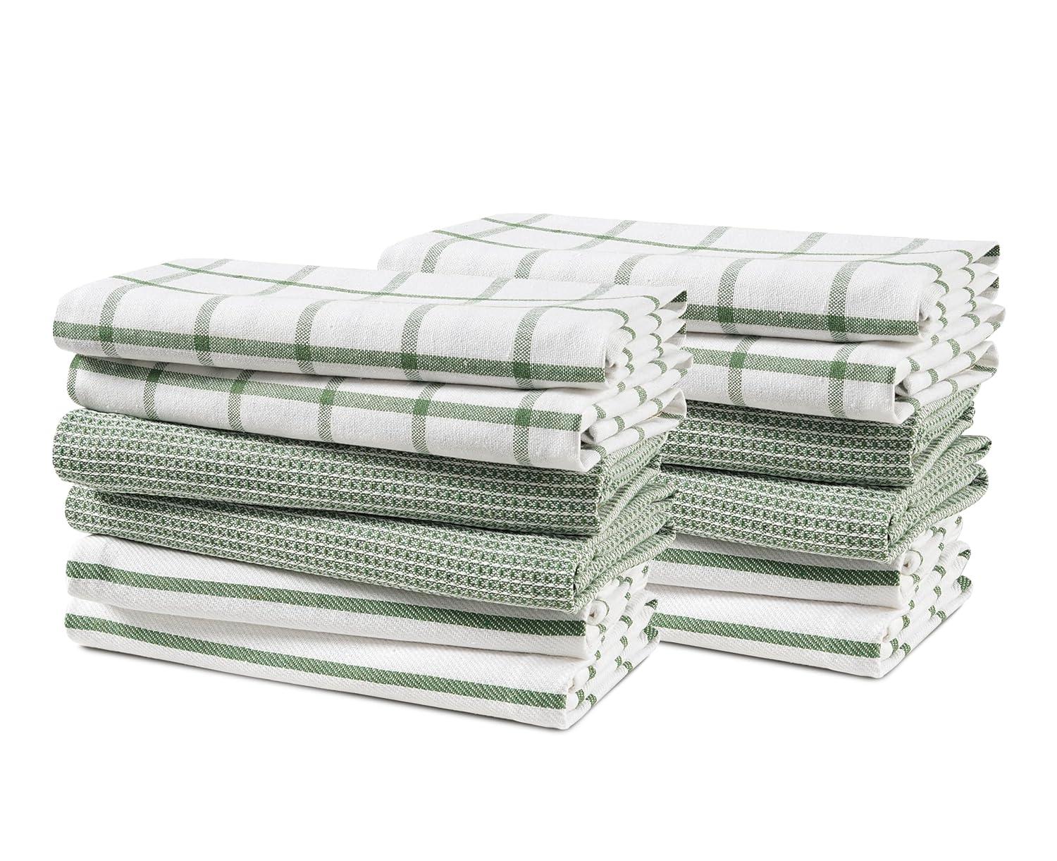 Kitchen Towels Set - Pack of 12 Cotton Dish Towels for Drying Dishes, 18”x 28”, Kitchen Hand Towels, Quick Drying Kitchen Towel Set - Olive