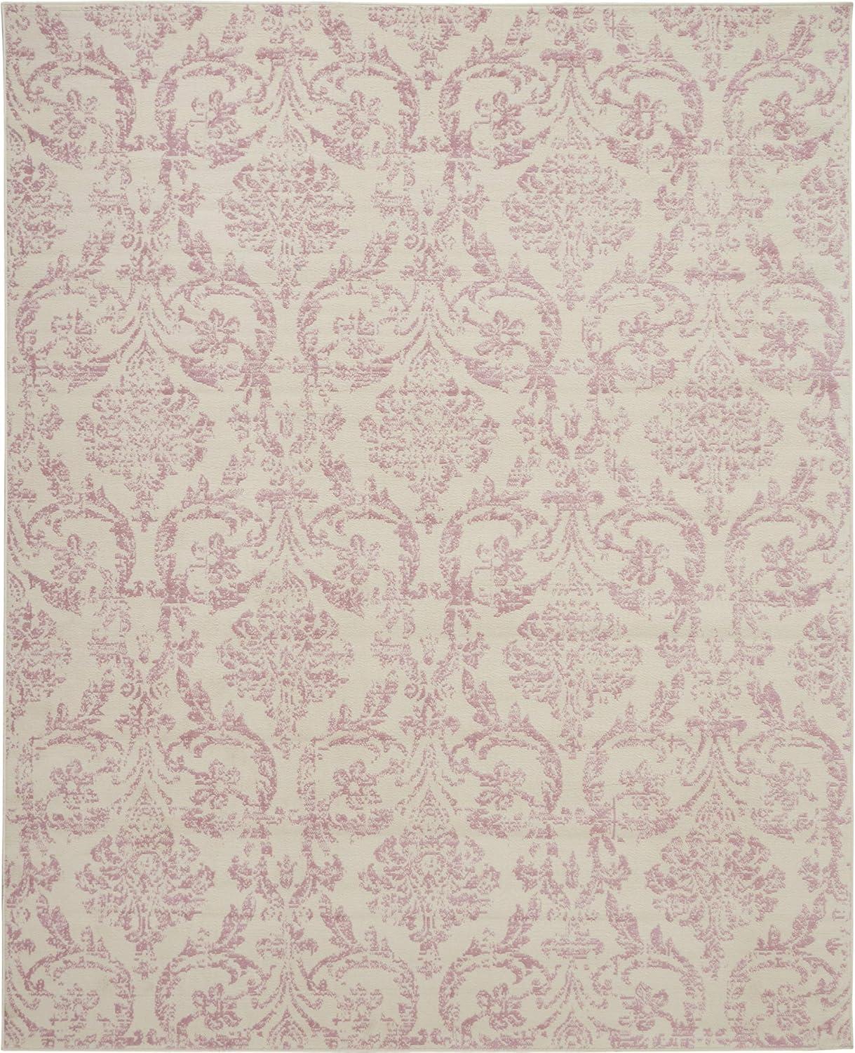 Jubilant JUB09 Area Rug Farmhouse Vintage Damask By Nourison Ivory/Pink 7' x 10'