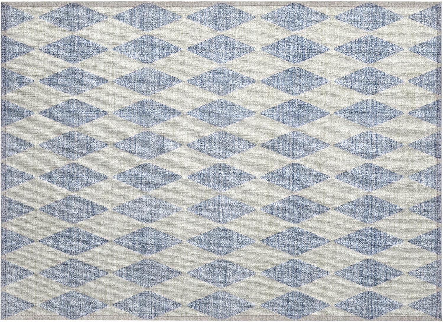 Sky Blue Diamond Pattern Washable Synthetic Rug 1'8"x2'6"
