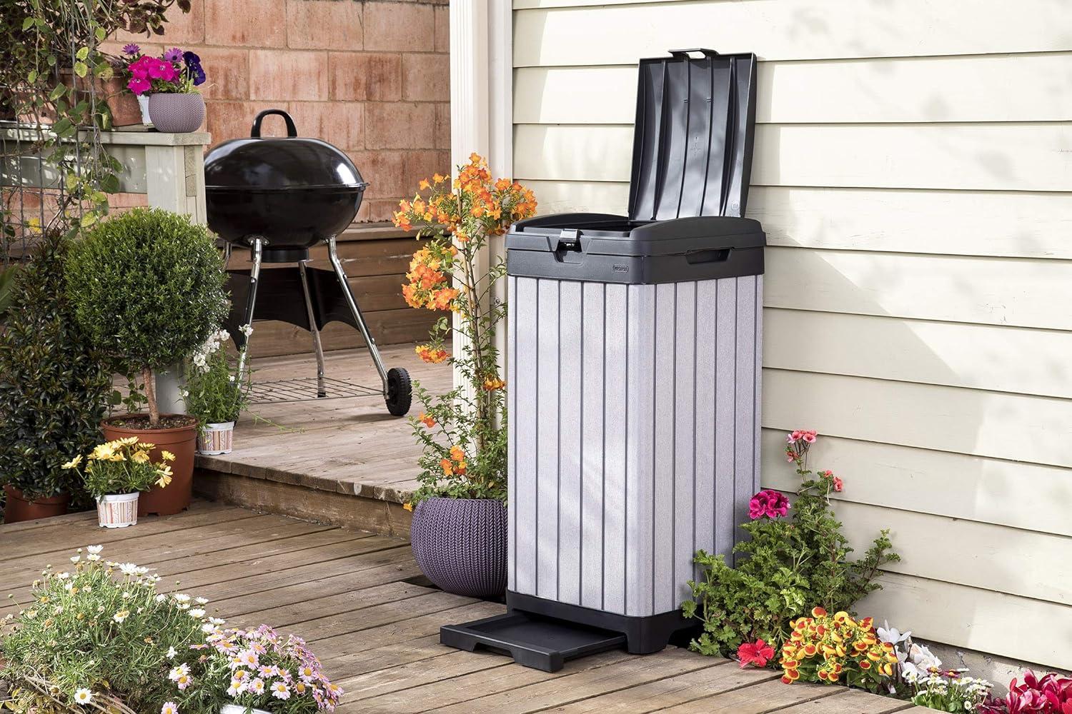 Keter Rockford Duotech Outdoor Garbage Can, Gray, Heavy duty plastic