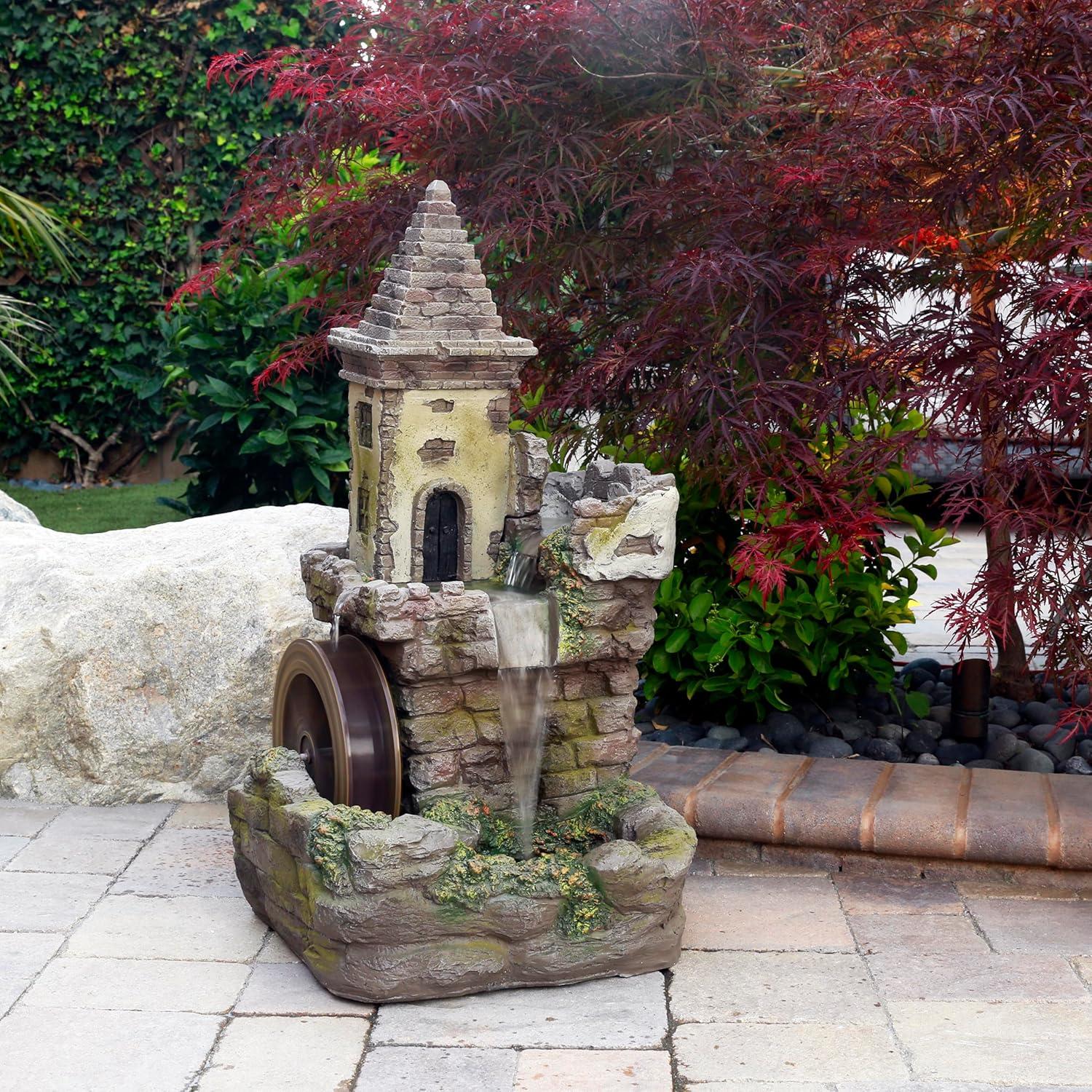 Fairy Castle Bronze Finish Tiered Fountain with Waterwheel