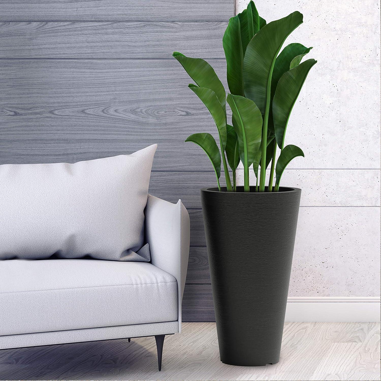 Set of 2 Tall Black Plastic Indoor/Outdoor Planters