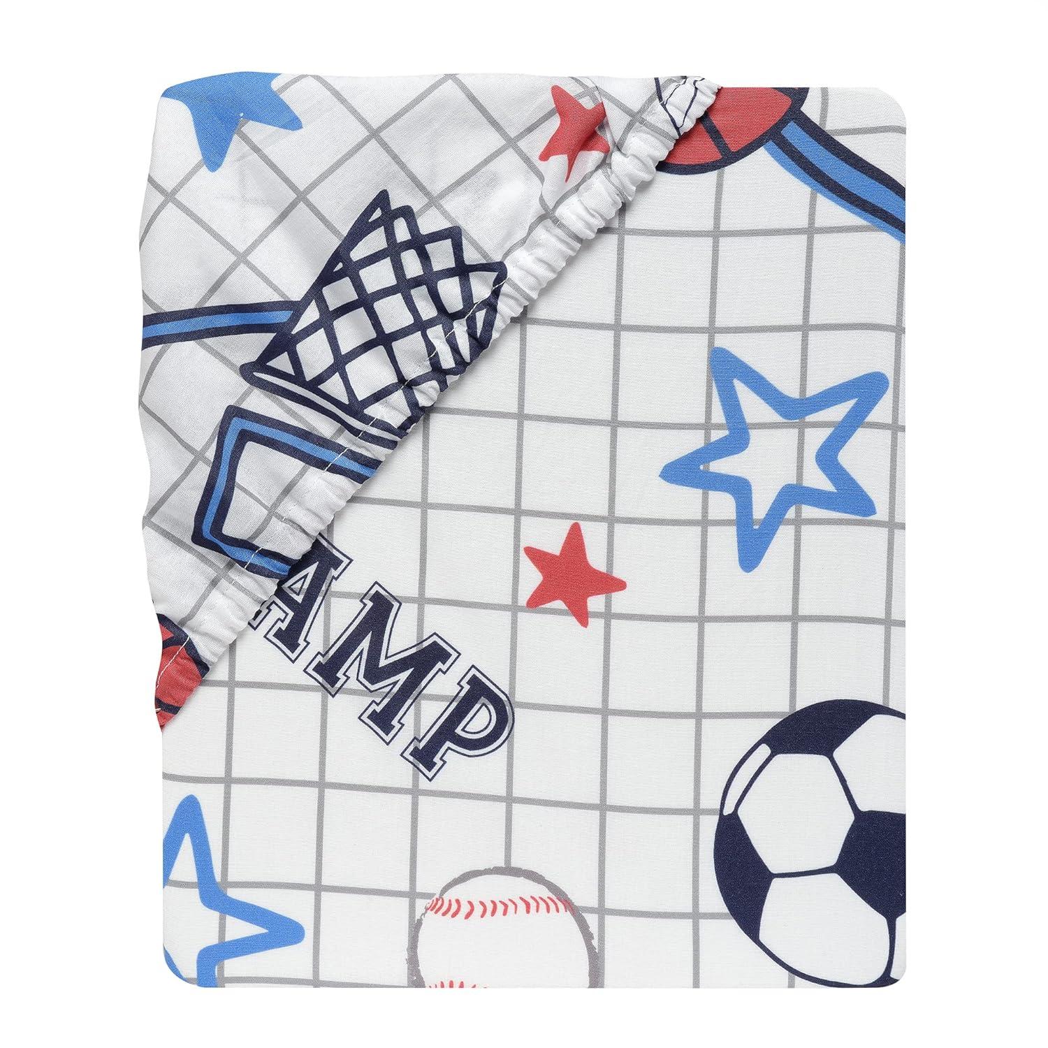 Lambs & Ivy Baby Sports 100% Cotton Fitted Crib Sheet - Football/Basketball