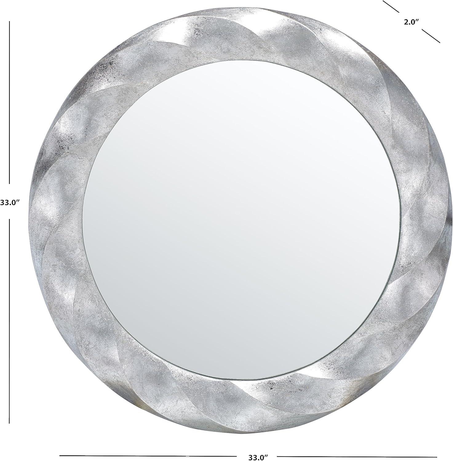 Elegant Mystic 33" Round Wood & Silver Foil Wall Mirror