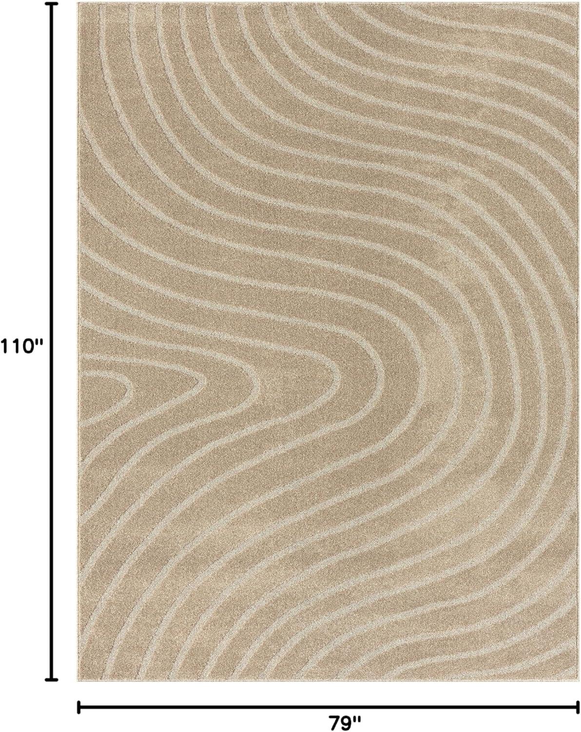 Luxe Weavers Modern Geometric Wave Beige 6x9 Area Rug